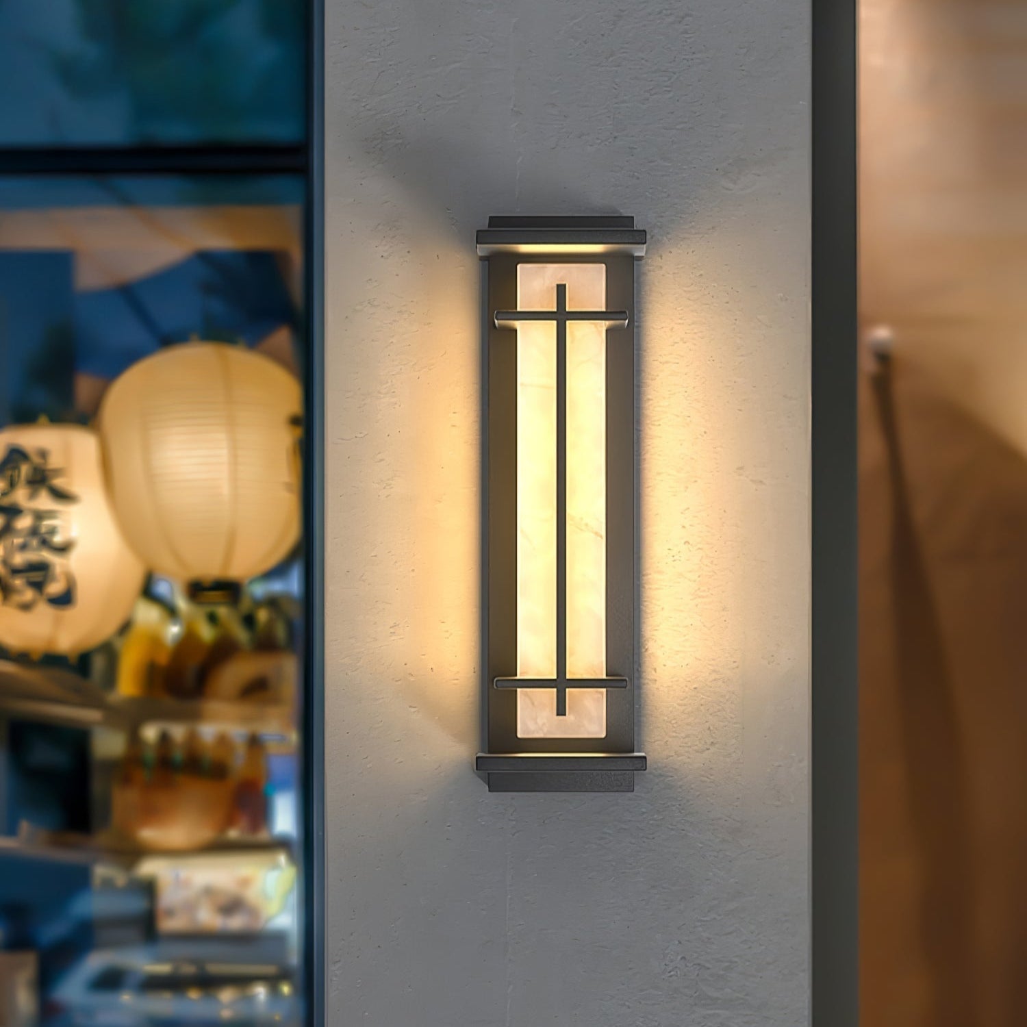 Ray Square Outdoor Wall Light Imitation Alabaster Waterproof - Lamp Copper