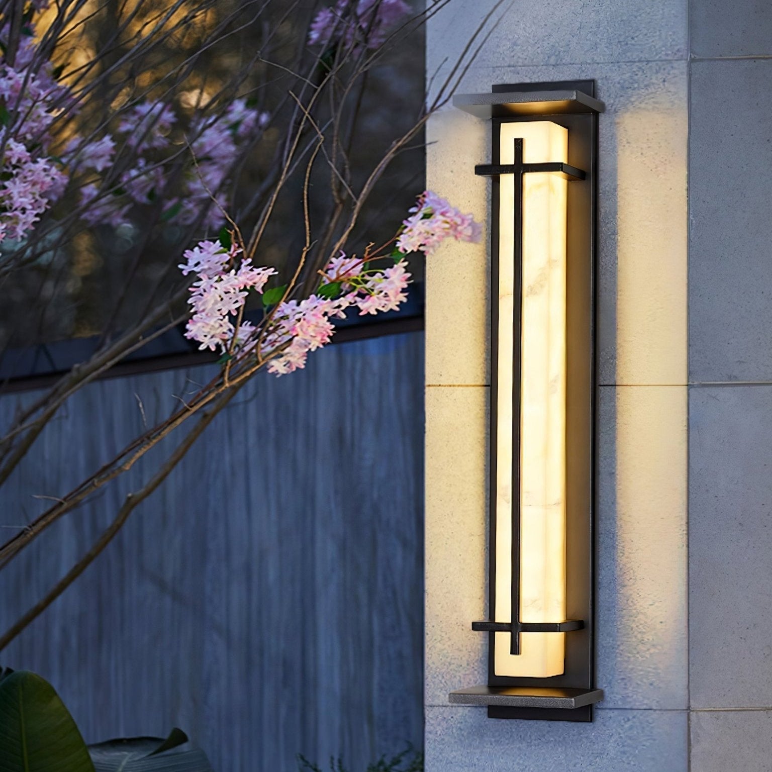 Ray Square Outdoor Wall Light Imitation Alabaster Waterproof - Lamp Copper