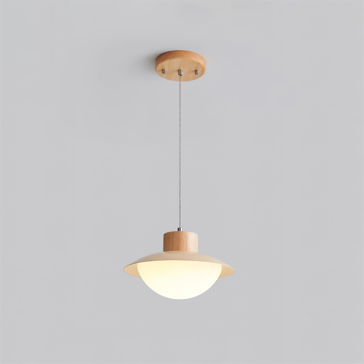Pendant Lamp Metal and Wood PE Shade Dome Shape Minimalist - Lamp Copper
