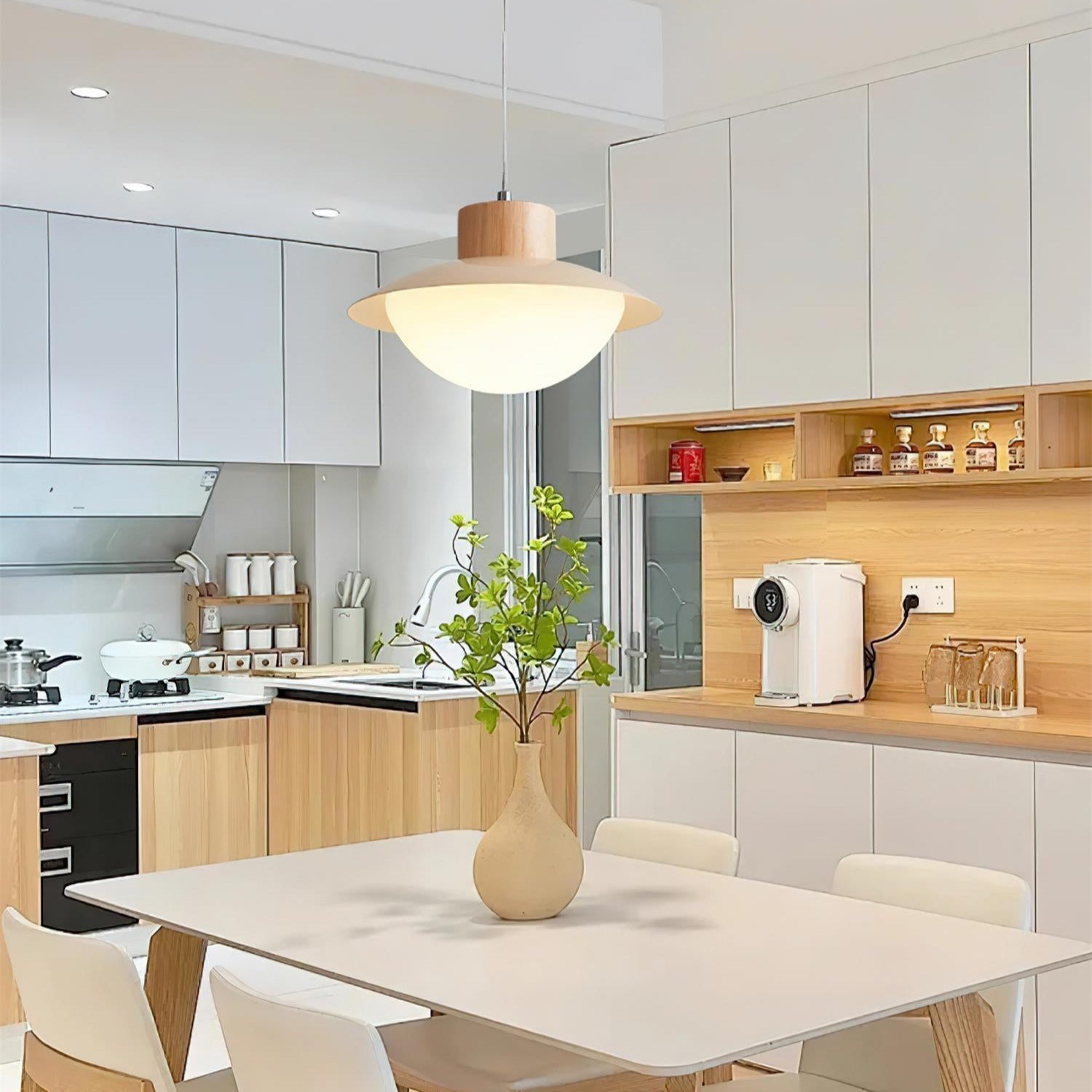 Milk Pendant Light Natural Wood - Lamp Copper