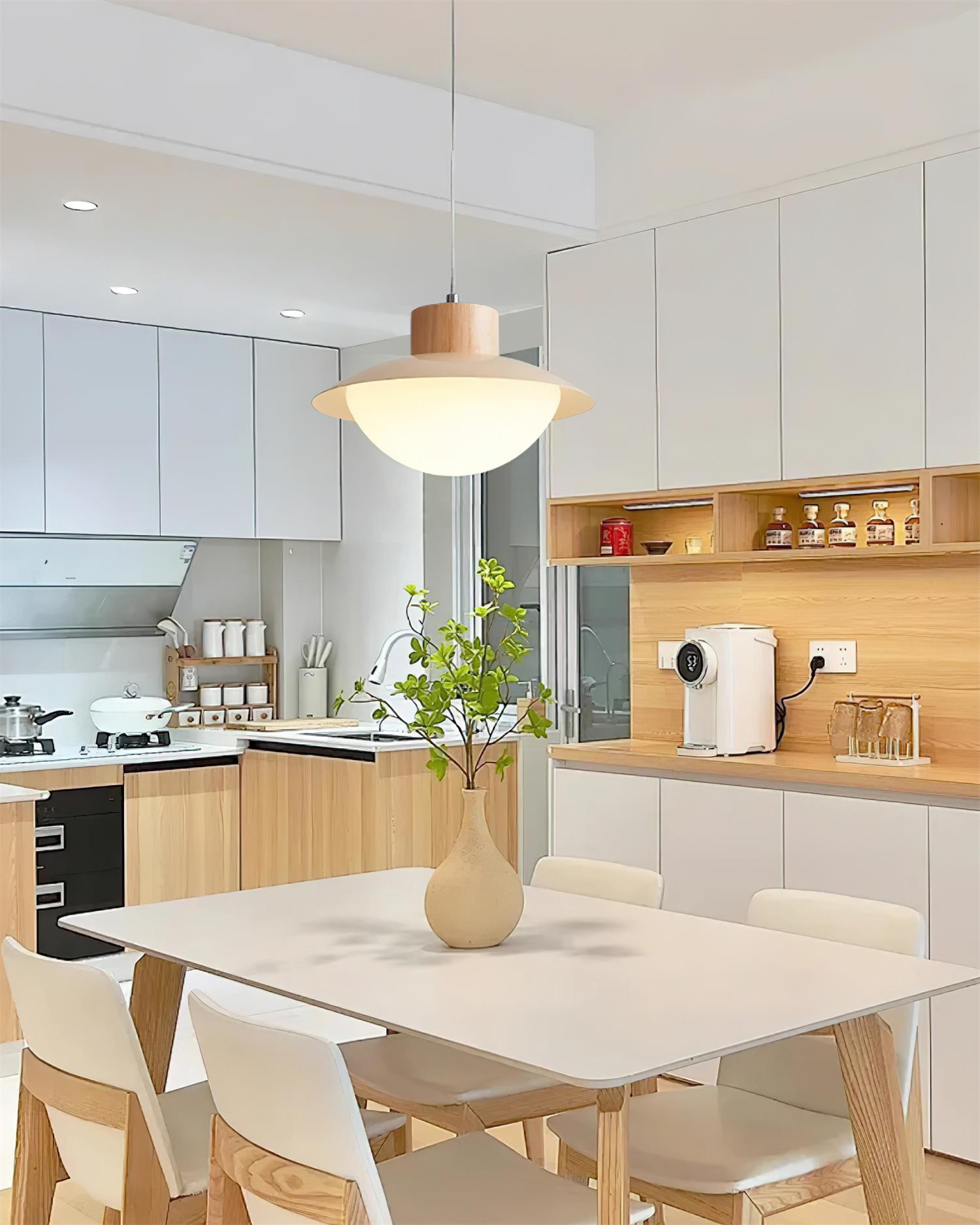 Pendant Lamp Metal and Wood PE Shade Dome Shape Minimalist - Lamp Copper