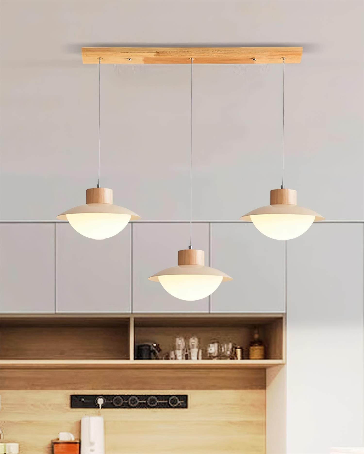 Pendant Lamp Metal and Wood PE Shade Dome Shape Minimalist - Lamp Copper