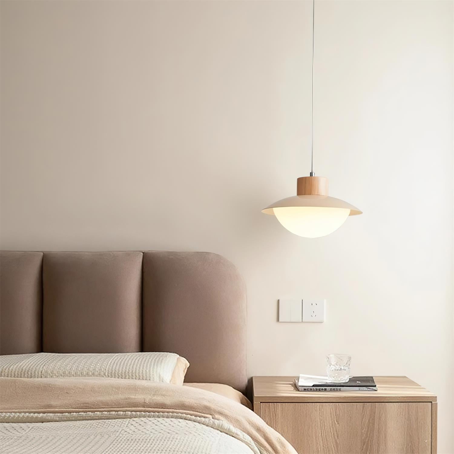 Pendant Lamp Metal and Wood PE Shade Dome Shape Minimalist - Lamp Copper