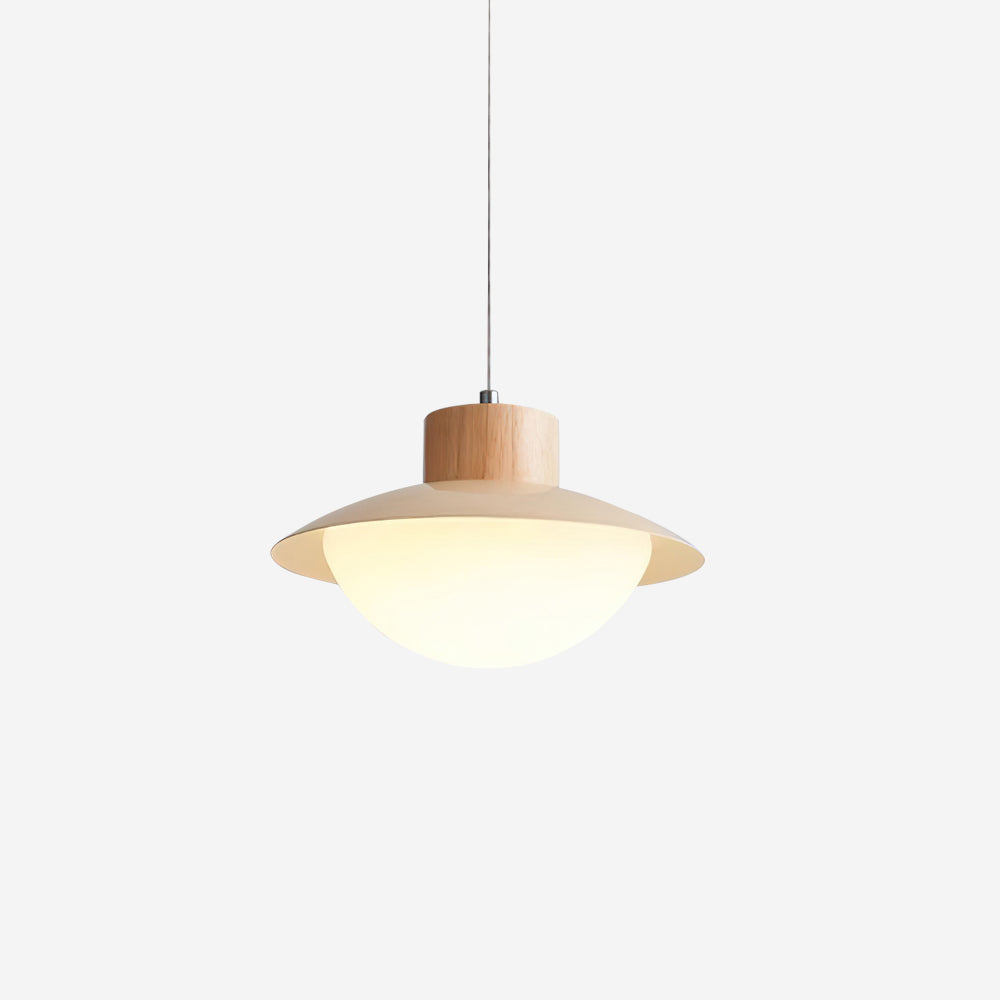 Pendant Lamp Metal and Wood PE Shade Dome Shape Minimalist - Lamp Copper