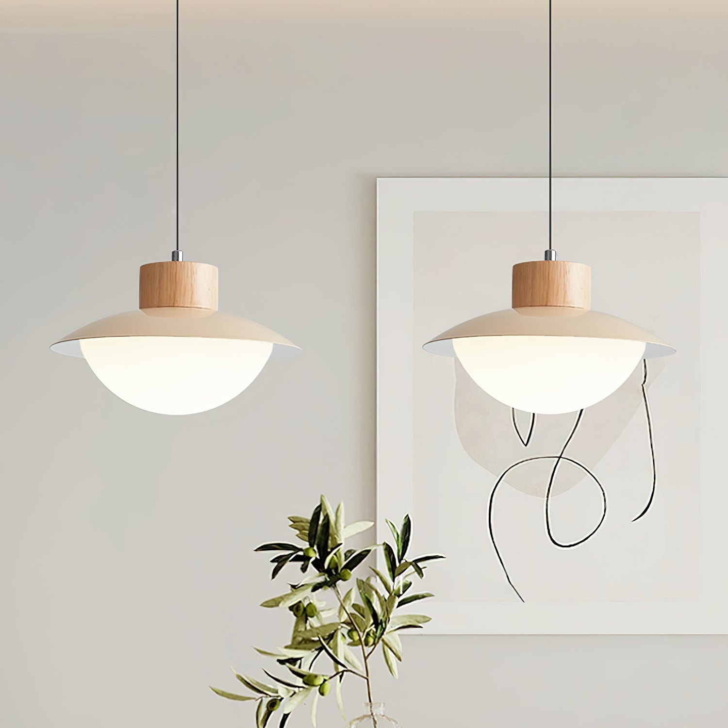 Milk Pendant Light Natural Wood - Lamp Copper