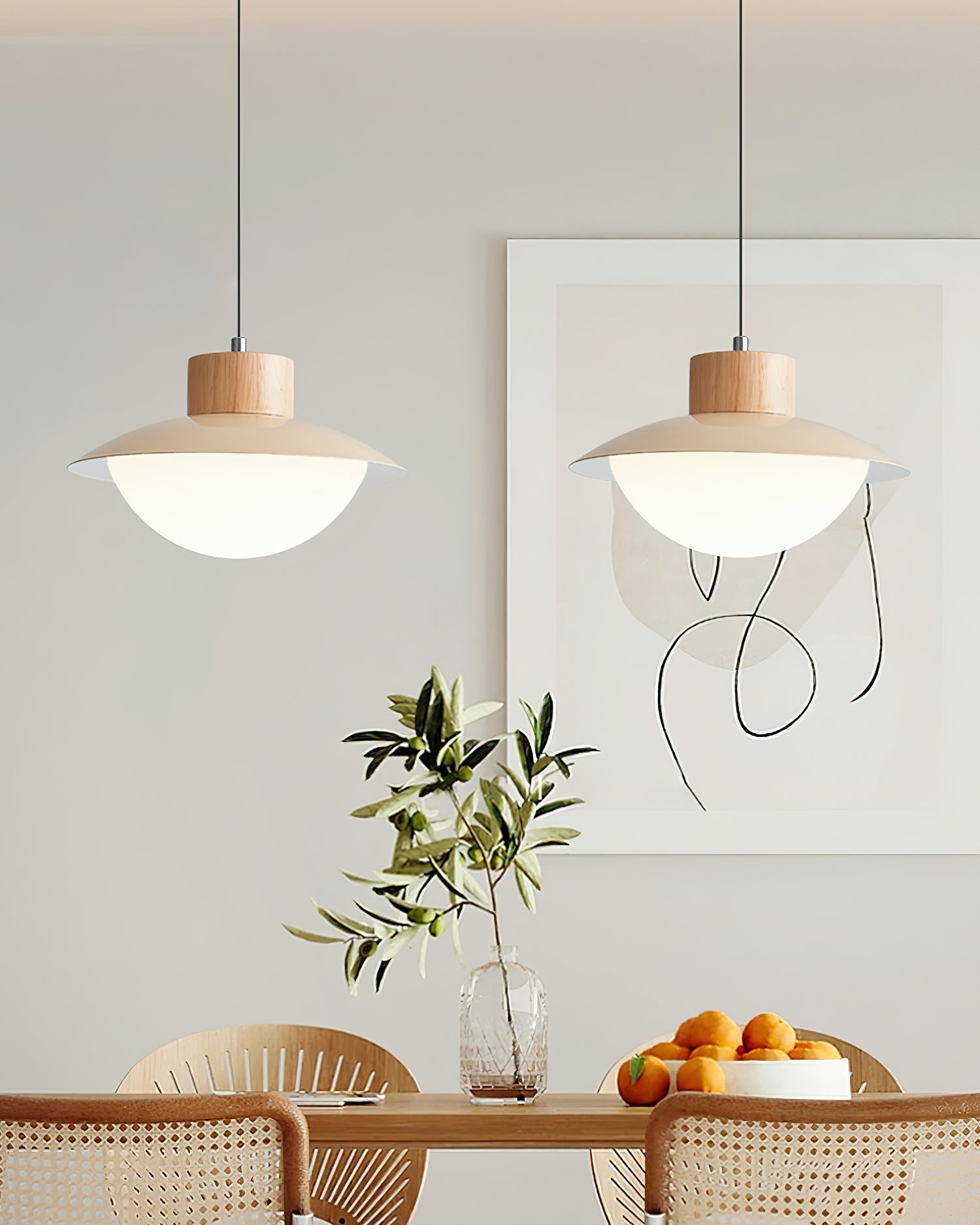 Pendant Lamp Metal and Wood PE Shade Dome Shape Minimalist - Lamp Copper