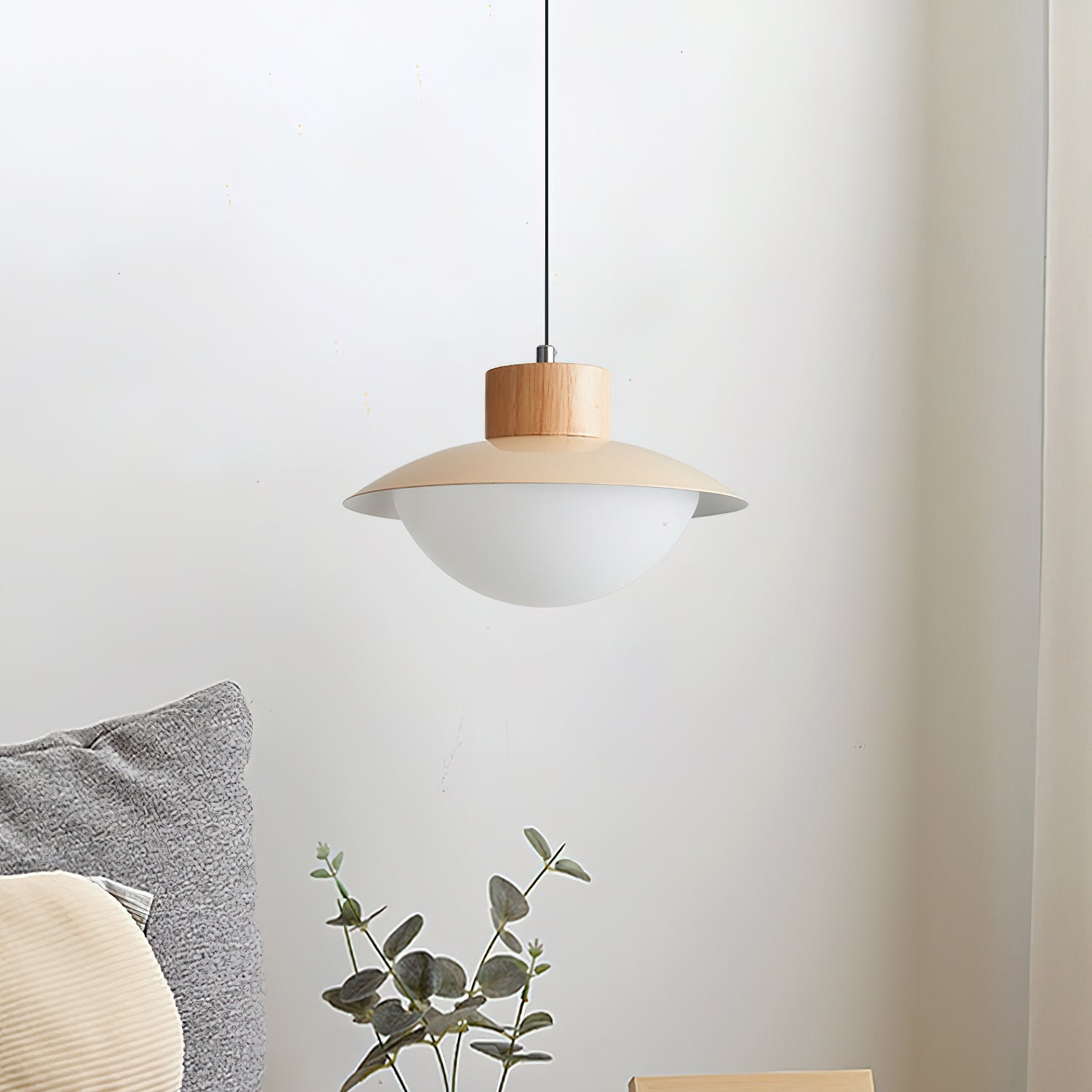 Milk Pendant Light Natural Wood - Lamp Copper