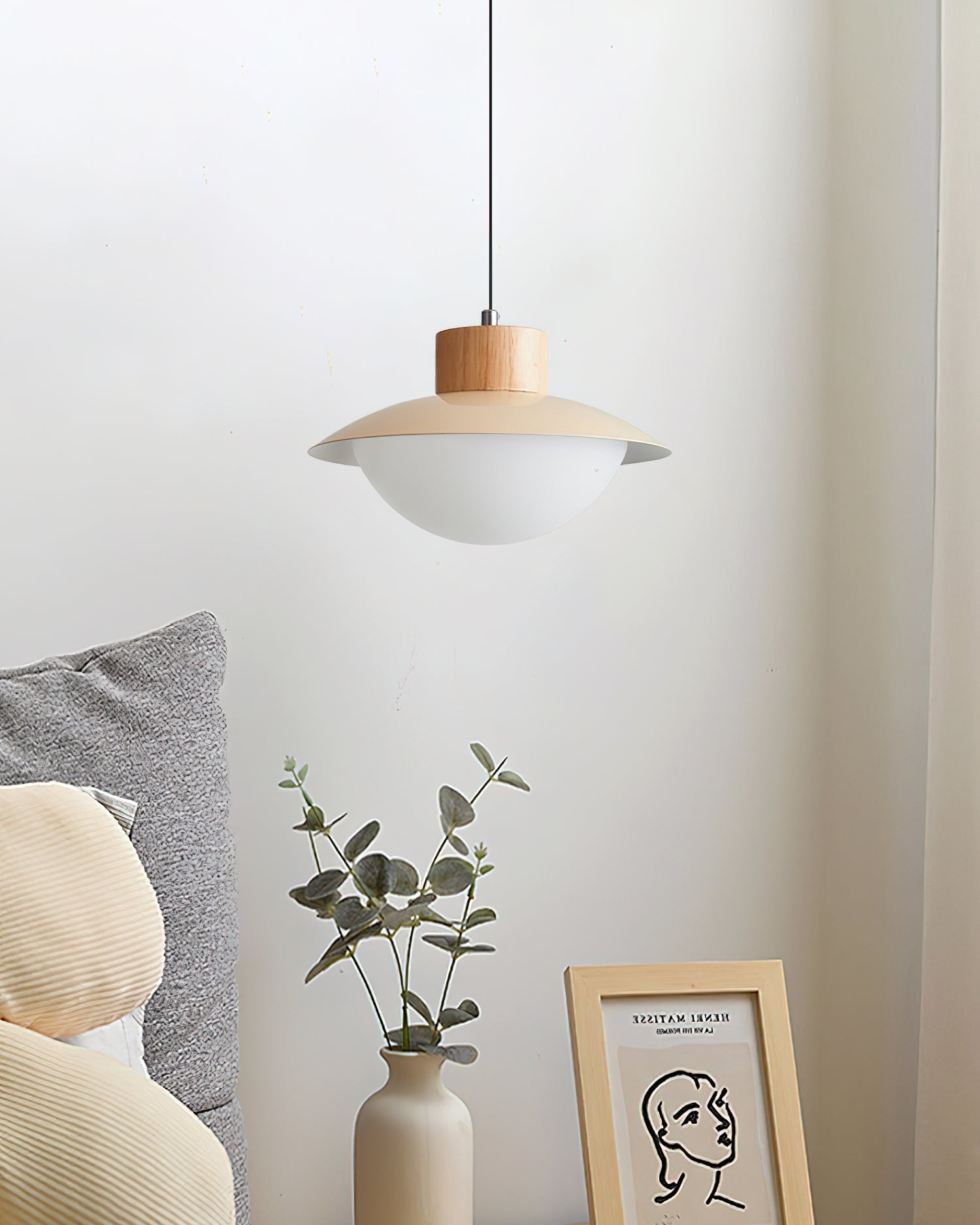 Pendant Lamp Metal and Wood PE Shade Dome Shape Minimalist - Lamp Copper