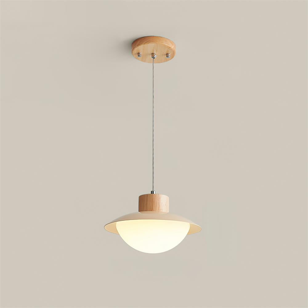 Pendant Lamp Metal and Wood PE Shade Dome Shape Minimalist - Lamp Copper