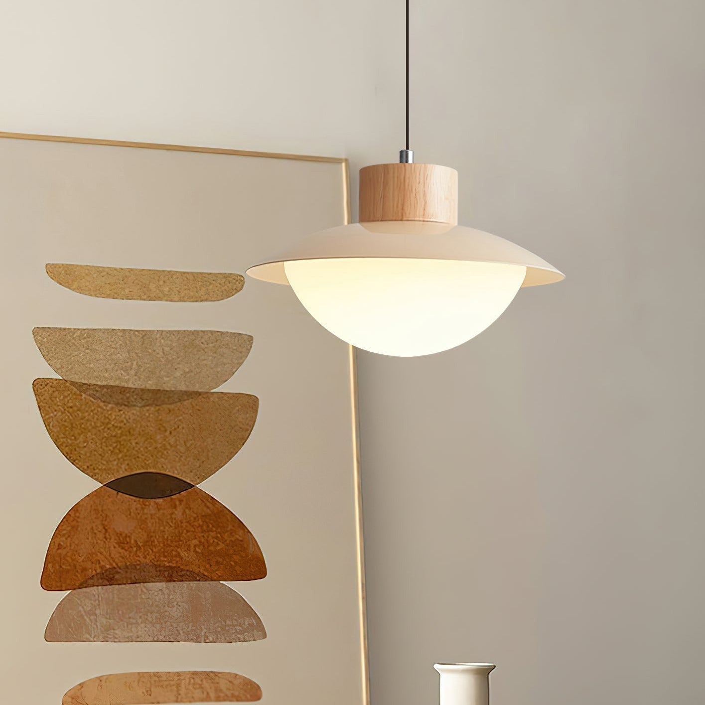 Milk Pendant Light Natural Wood - Lamp Copper