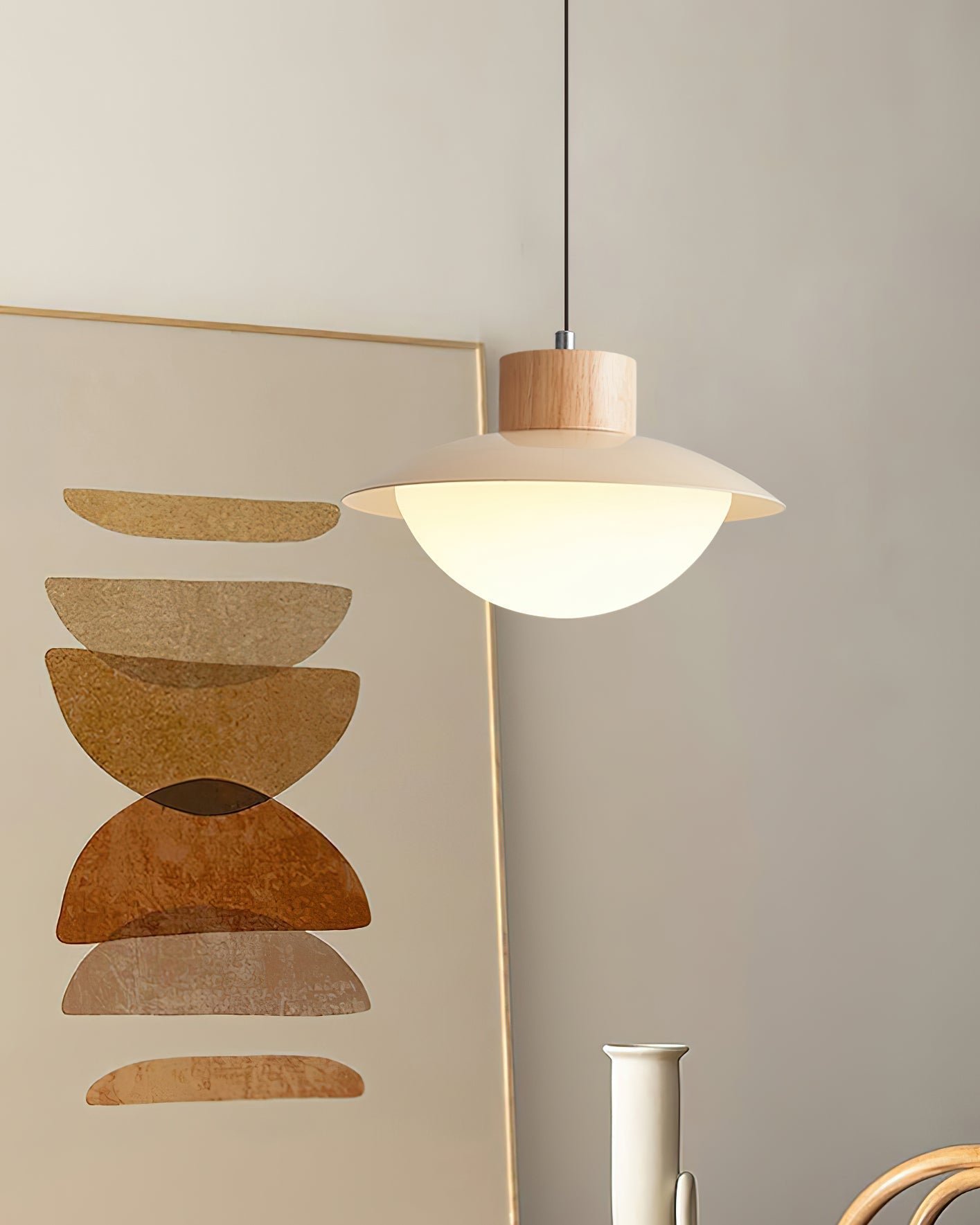 Pendant Lamp Metal and Wood PE Shade Dome Shape Minimalist - Lamp Copper