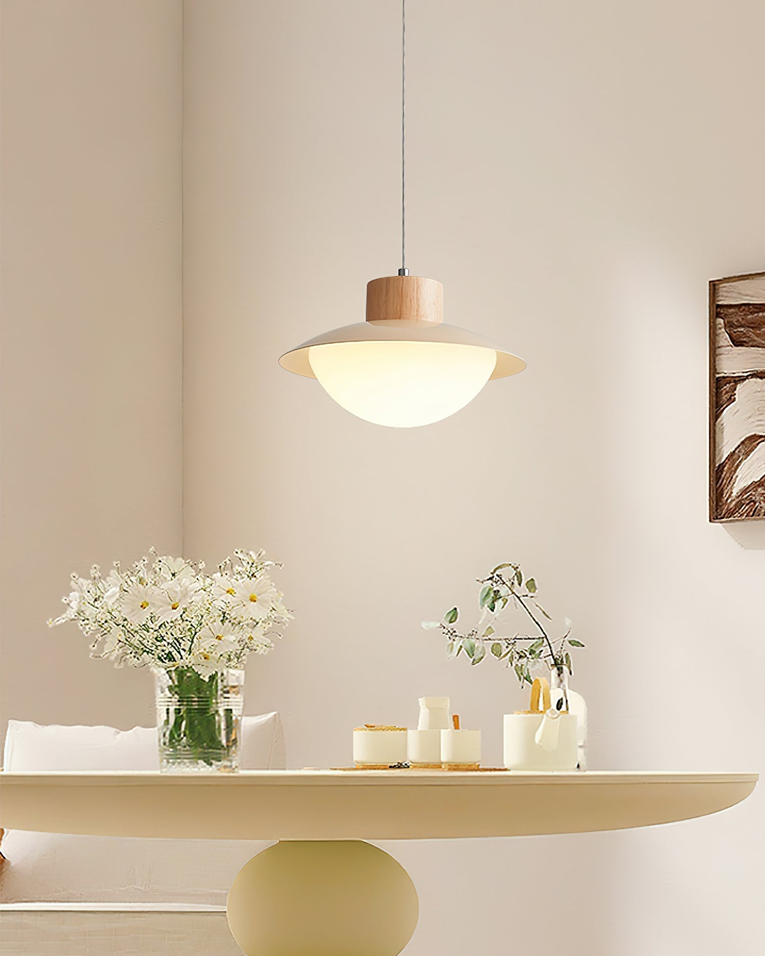 Pendant Lamp Metal and Wood PE Shade Dome Shape Minimalist - Lamp Copper