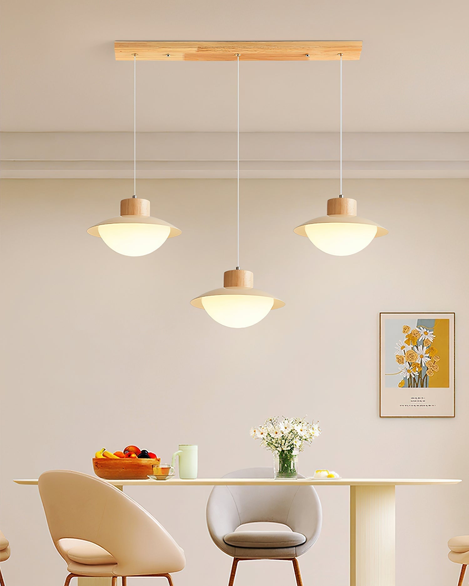 Pendant Lamp Metal and Wood PE Shade Dome Shape Minimalist - Lamp Copper