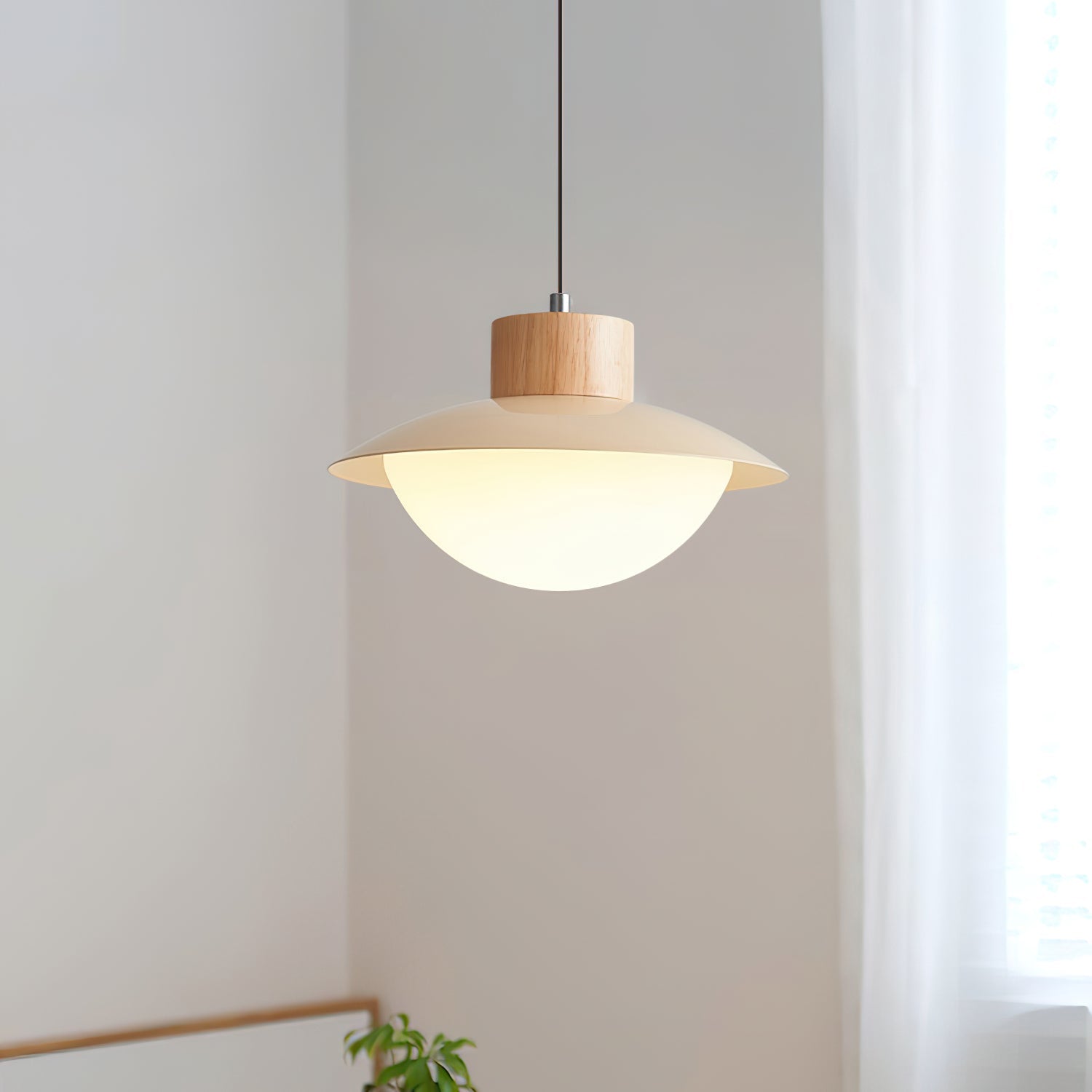 Pendant Lamp Metal and Wood PE Shade Dome Shape Minimalist - Lamp Copper