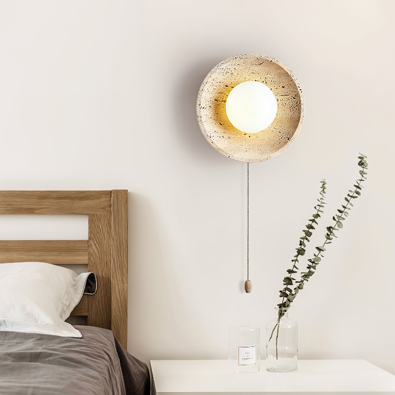 Vephair Bowl-Frame Travertine Wall Light - Lamp Copper