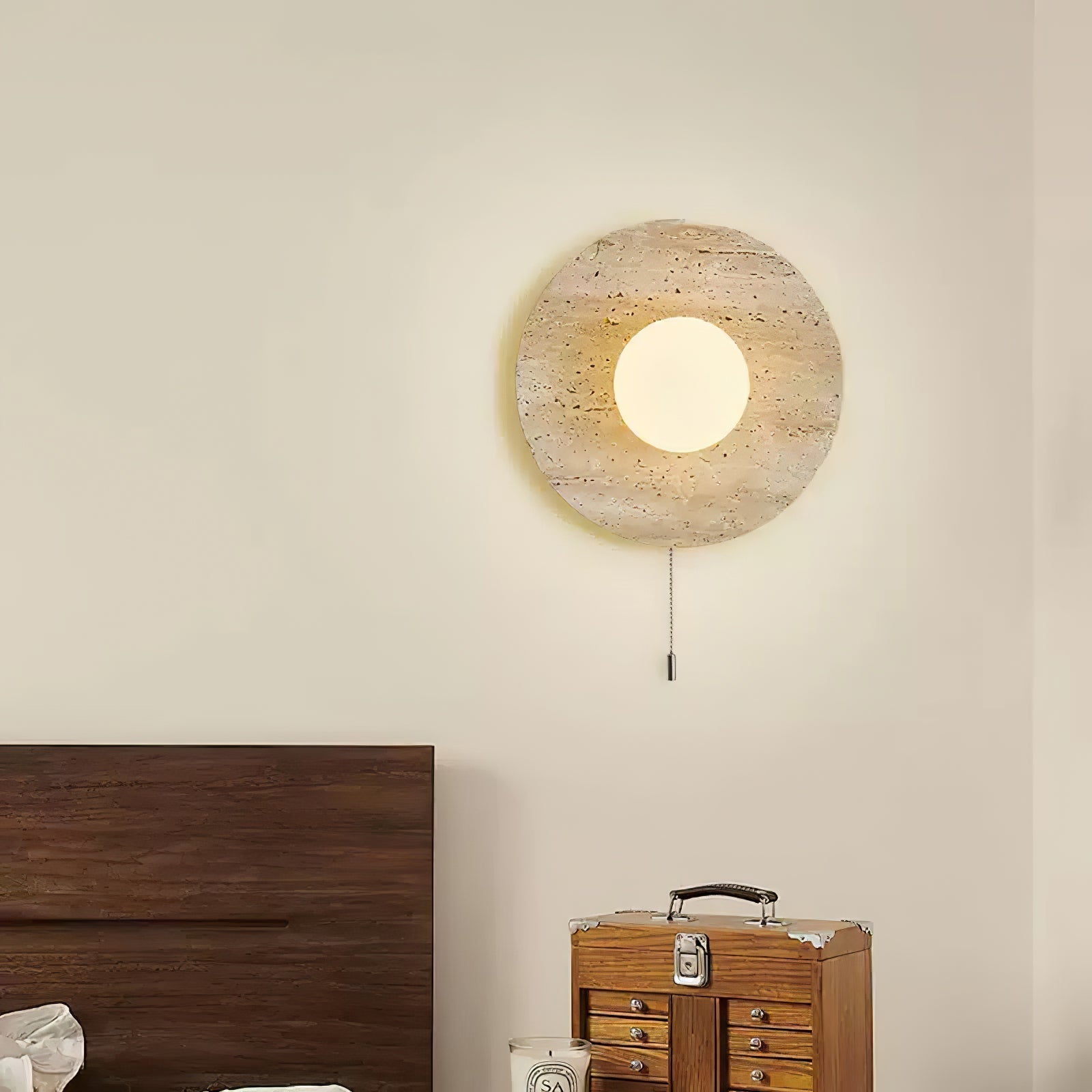 Vephair Bowl-Frame Travertine Wall Light - Lamp Copper