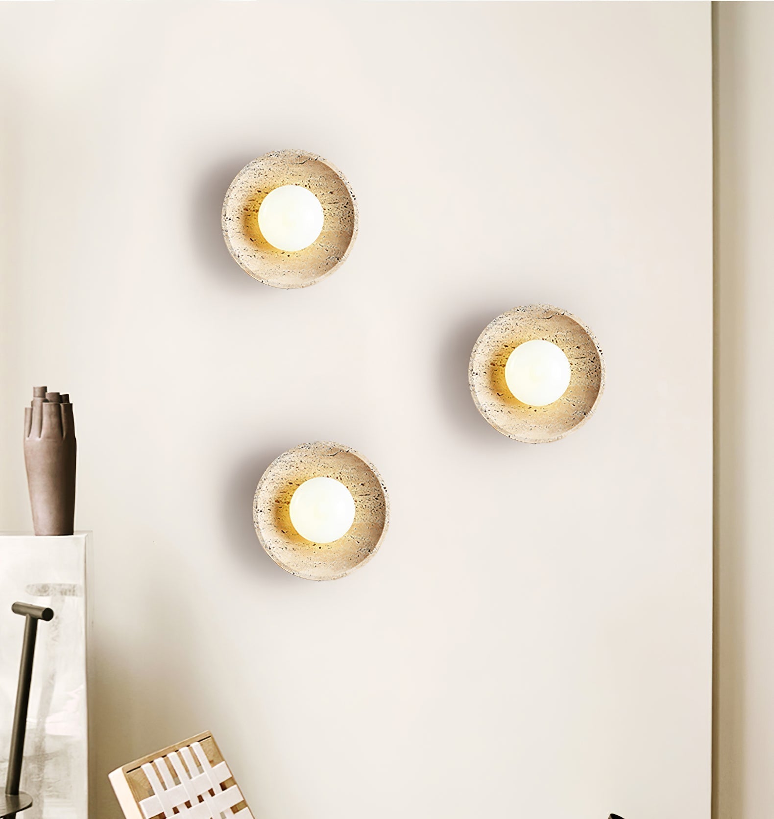 Vephair Bowl-Frame Travertine Wall Light - Lamp Copper