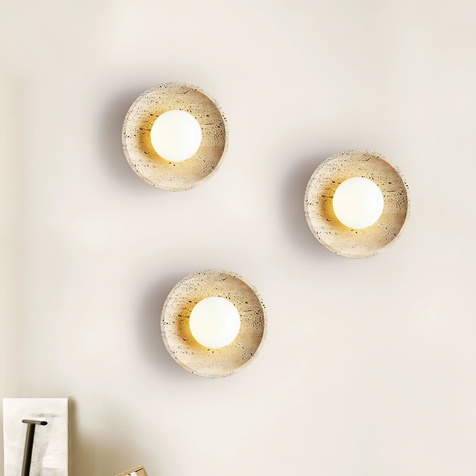Vephair Bowl-Frame Travertine Wall Light - Lamp Copper