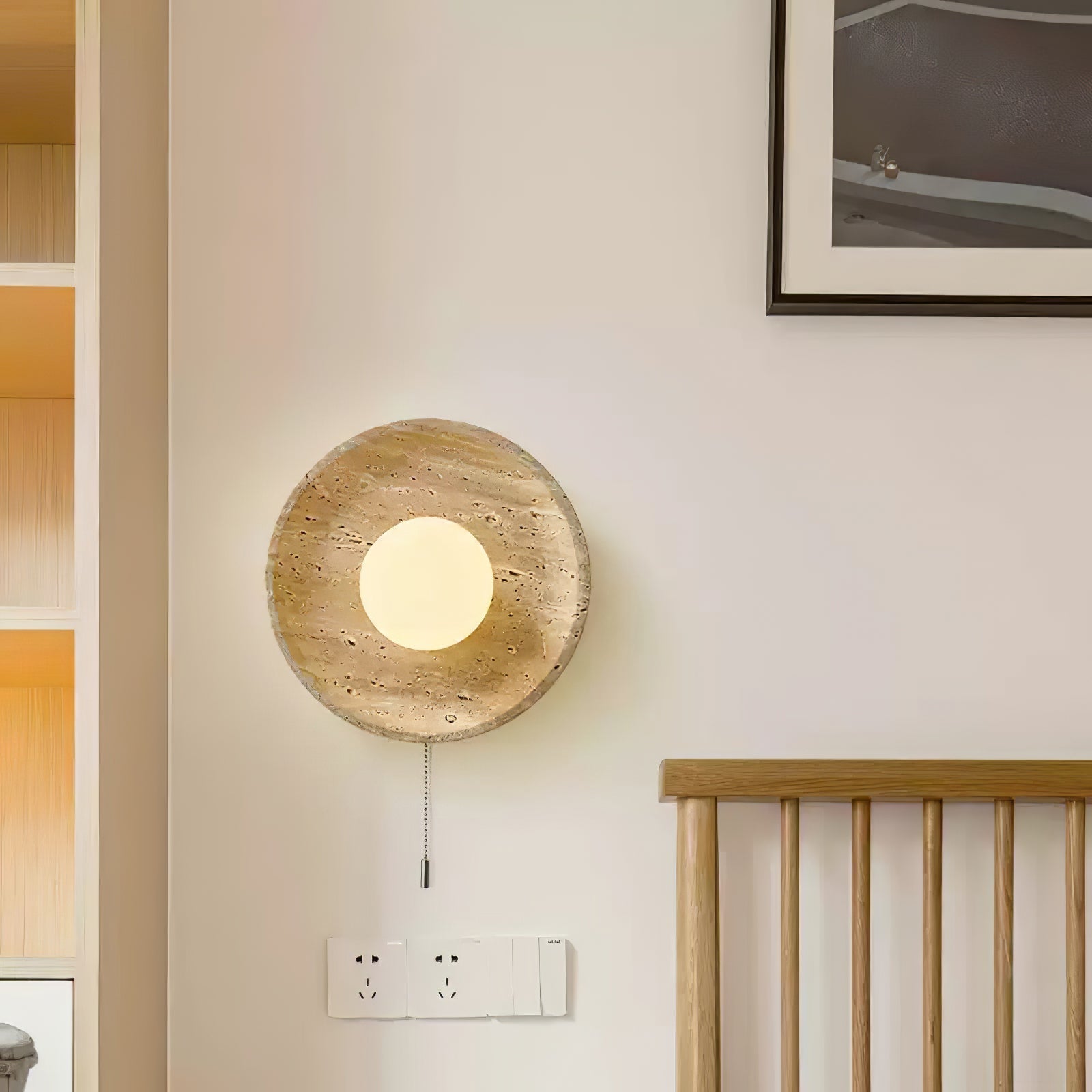 Vephair Bowl-Frame Travertine Wall Light - Lamp Copper