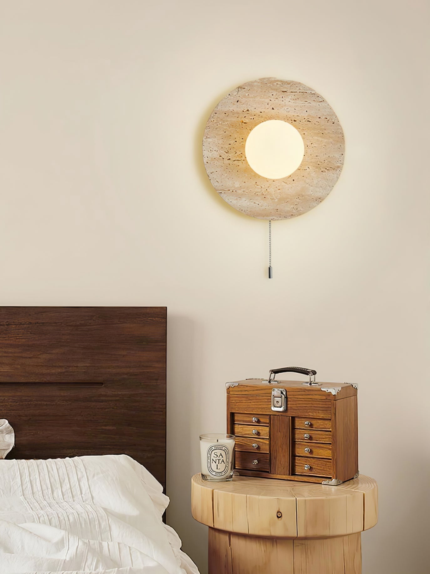 Vephair Bowl-Frame Travertine Wall Light - Lamp Copper
