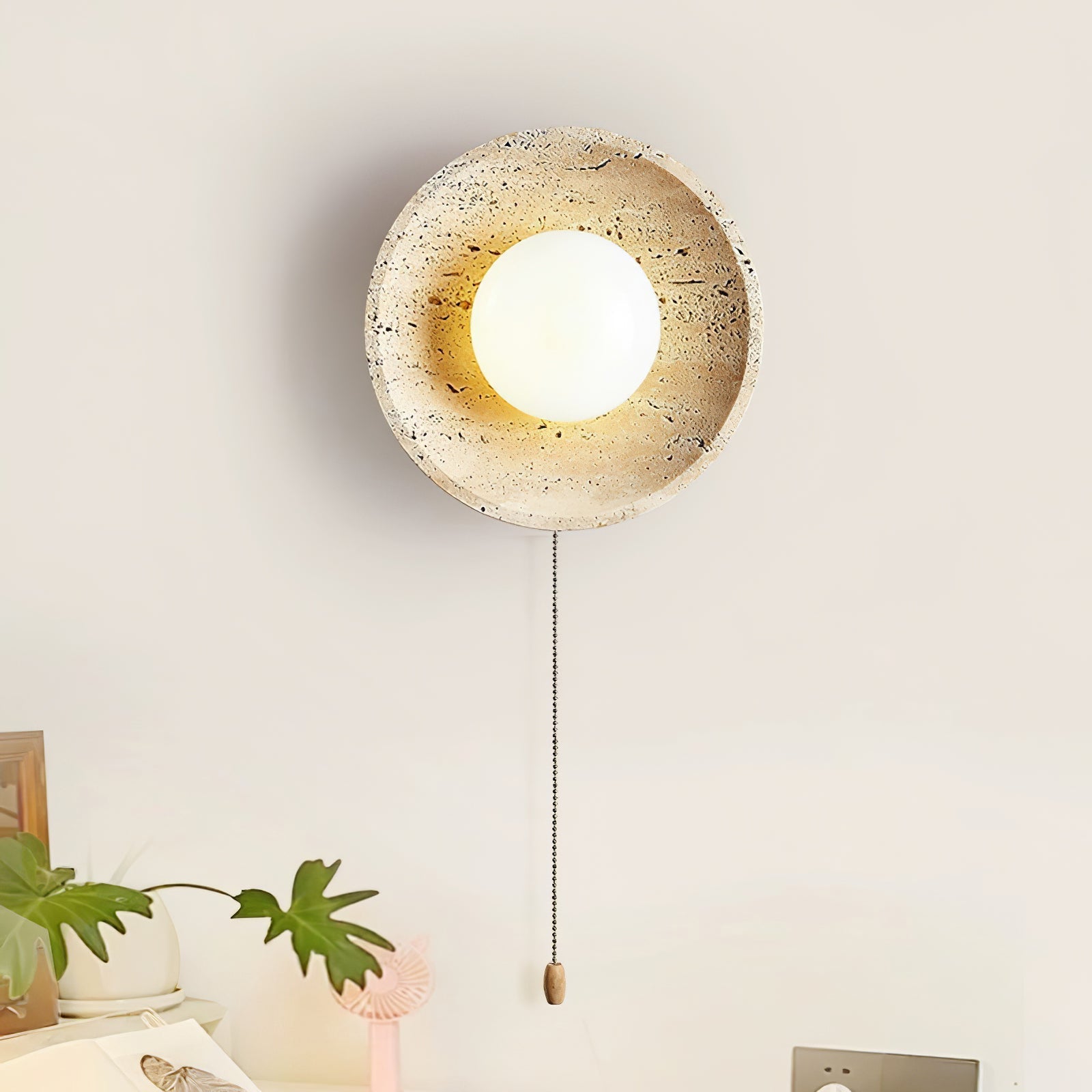 Vephair Bowl-Frame Travertine Wall Light - Lamp Copper