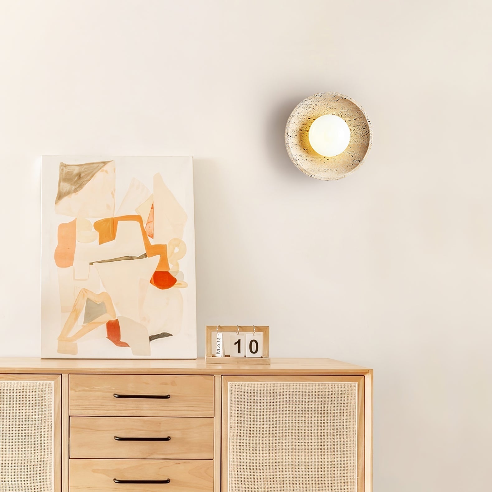 Vephair Bowl-Frame Travertine Wall Light - Lamp Copper