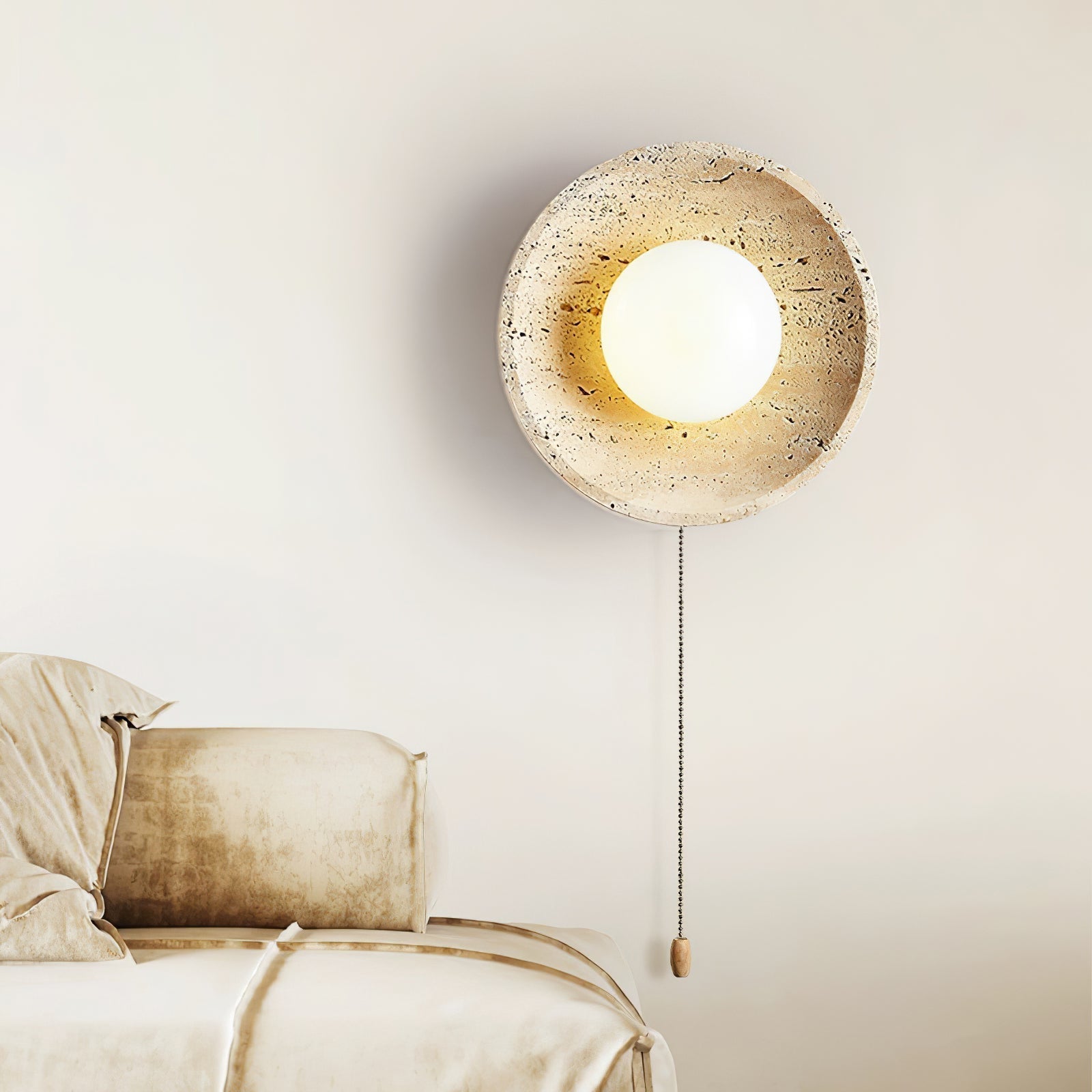 Vephair Bowl-Frame Travertine Wall Light - Lamp Copper