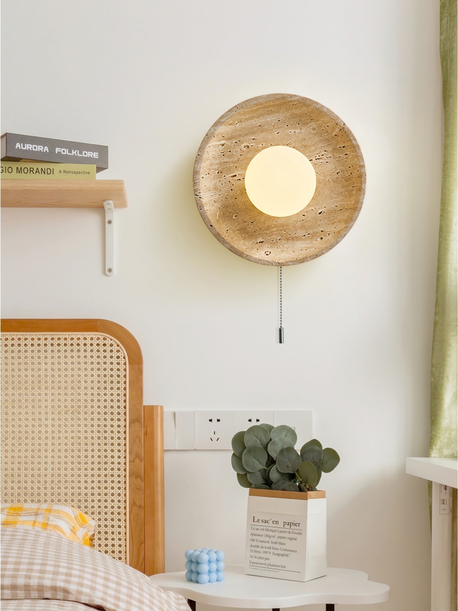 Vephair Bowl-Frame Travertine Wall Light - Lamp Copper