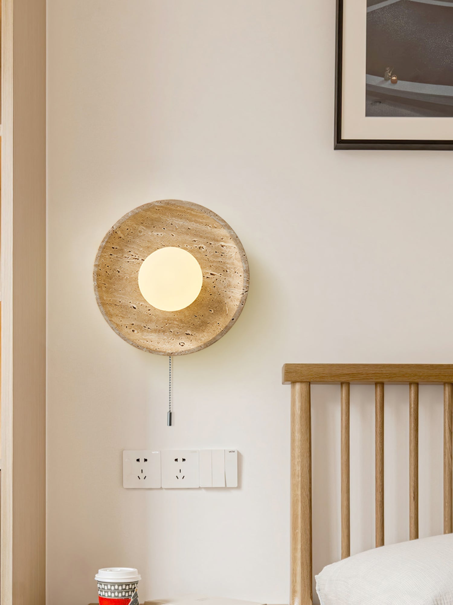 Vephair Bowl-Frame Travertine Wall Light - Lamp Copper