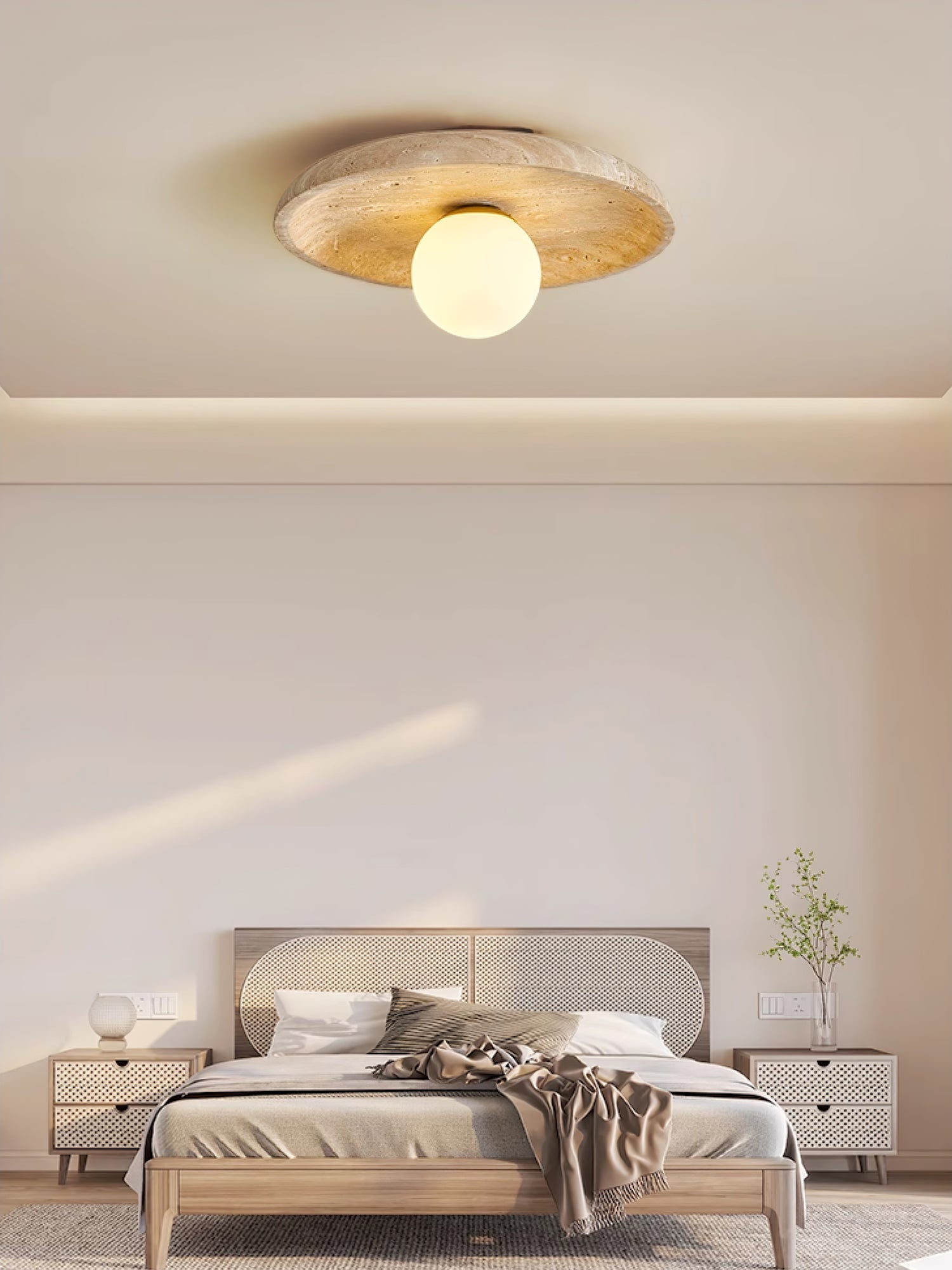 Vephair Bowl-Frame Travertine Wall Light - Lamp Copper