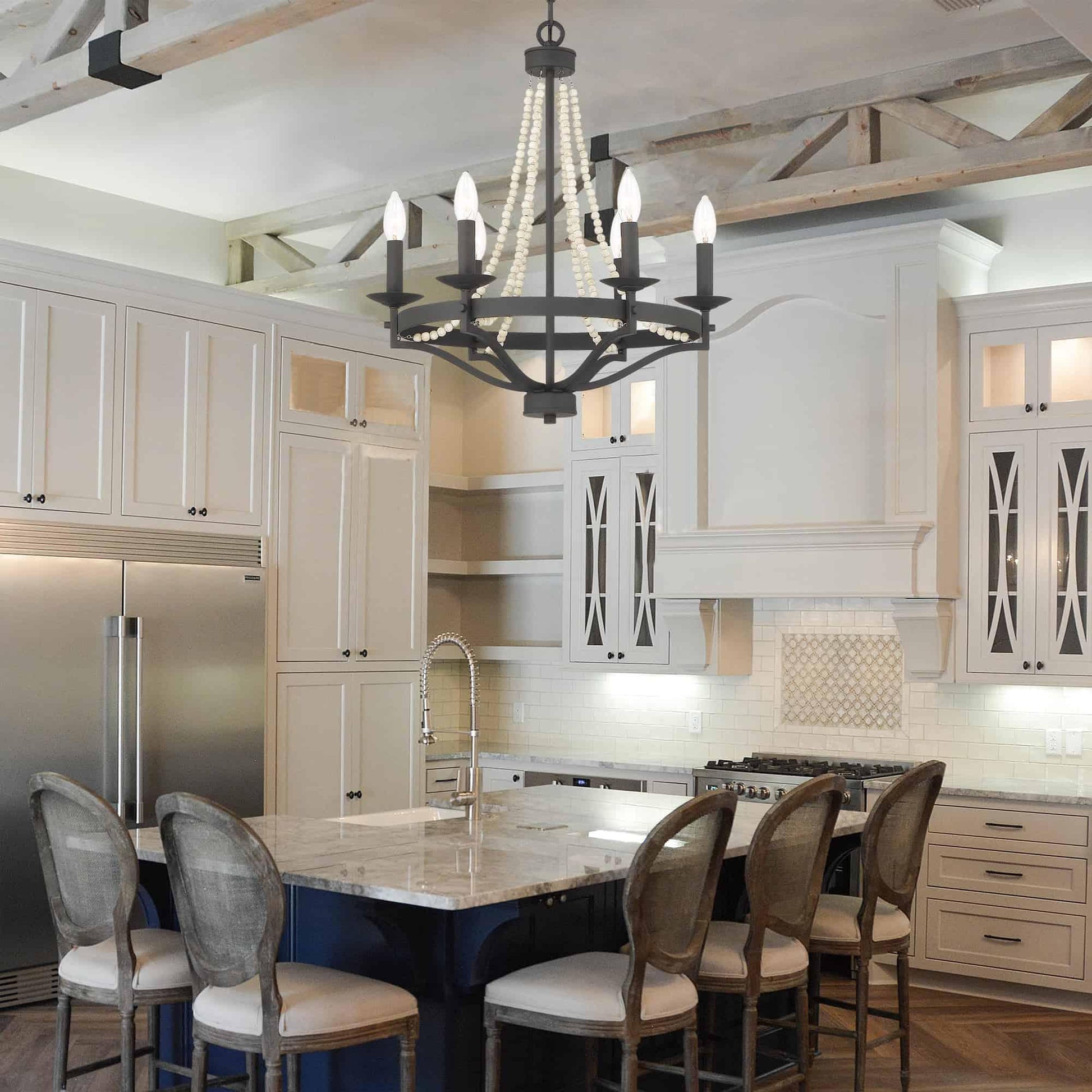 Isoren Vintage Industrial Wooden Metal Chandelier - Lamp Copper