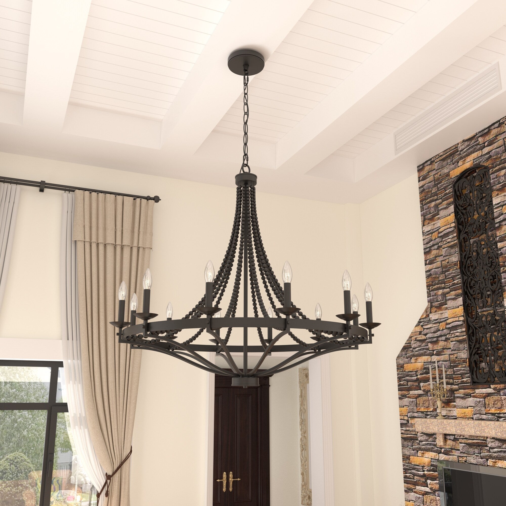 Isoren Vintage Industrial Wooden Metal Chandelier - Lamp Copper