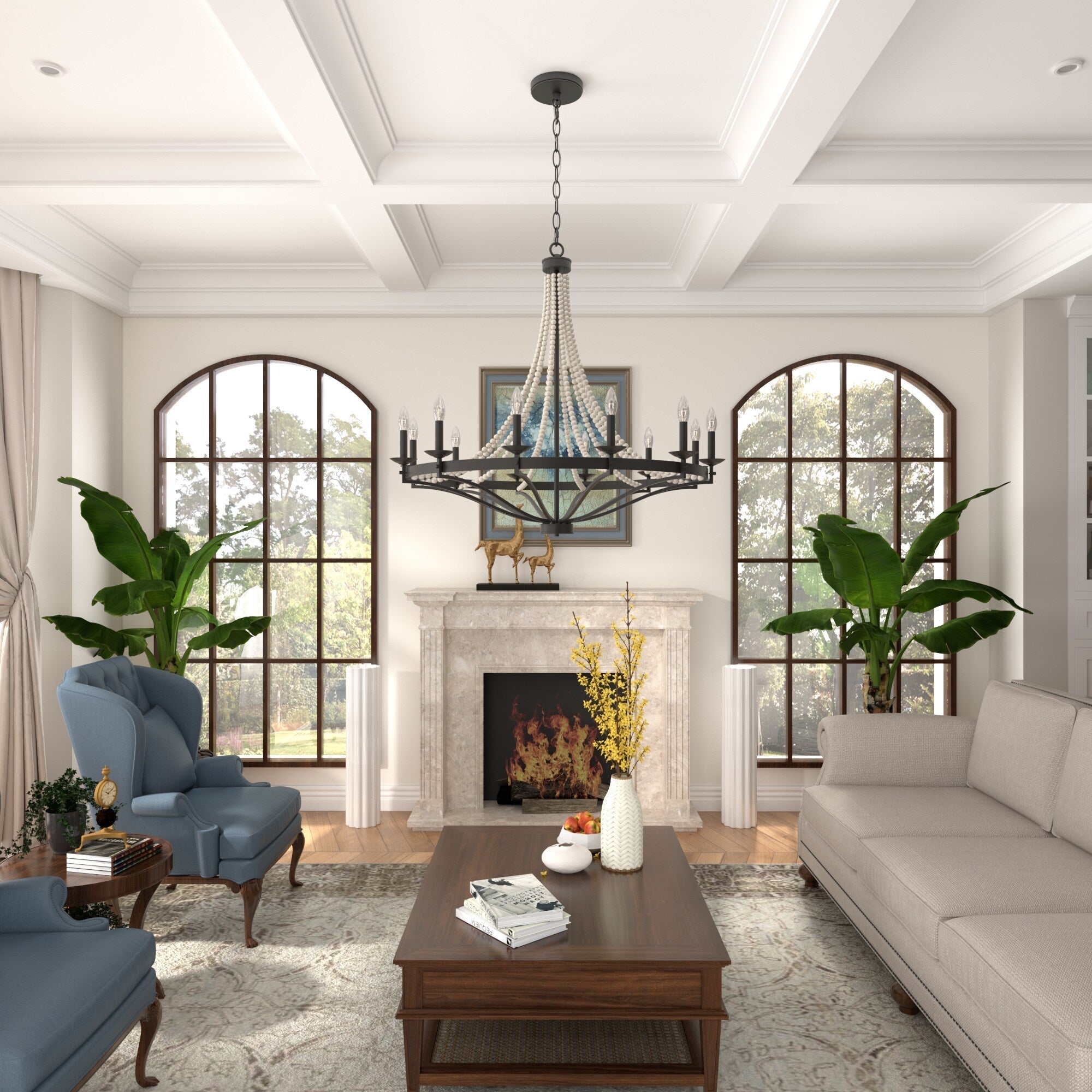 Isoren Vintage Industrial Wooden Metal Chandelier - Lamp Copper