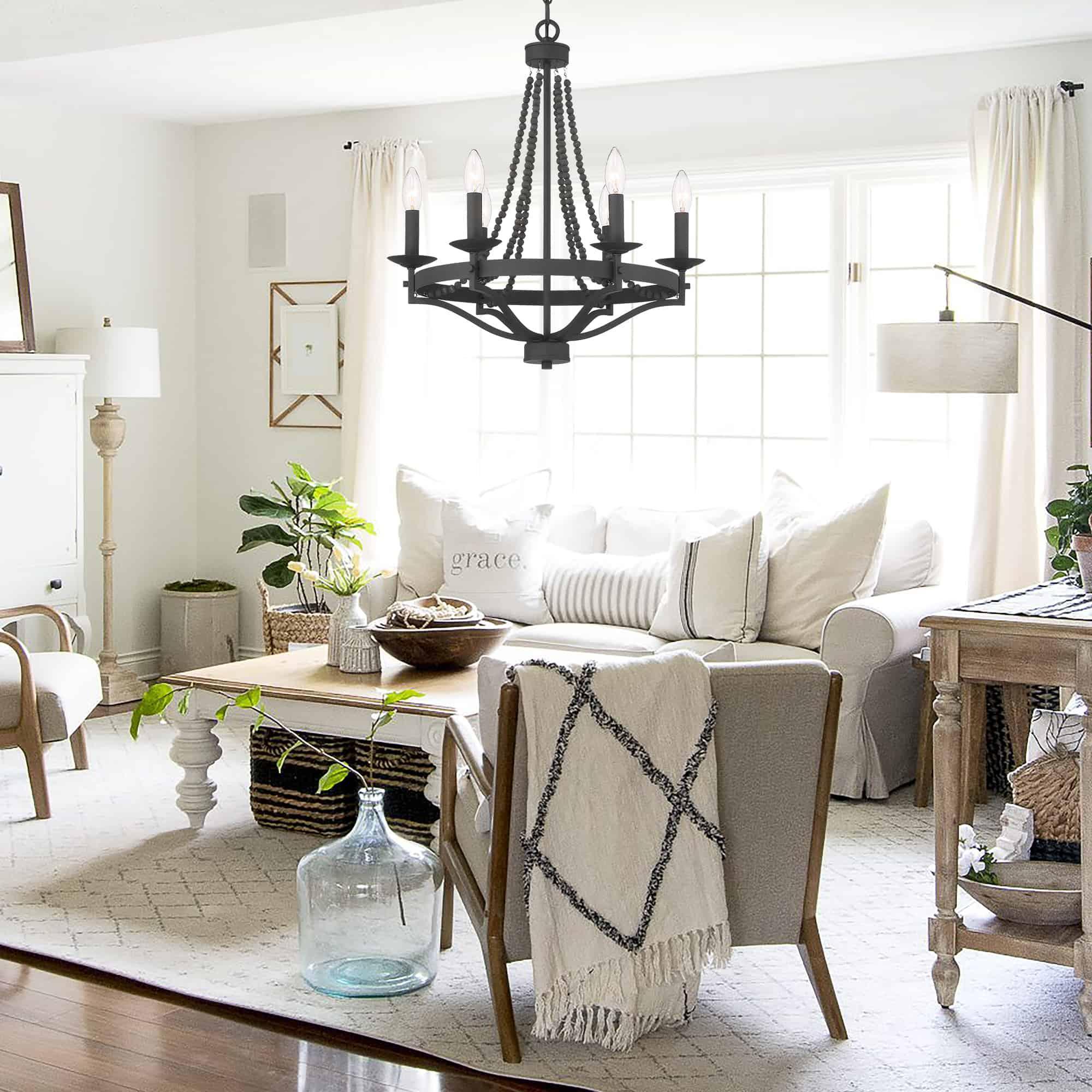 Isoren Vintage Industrial Wooden Metal Chandelier - Lamp Copper