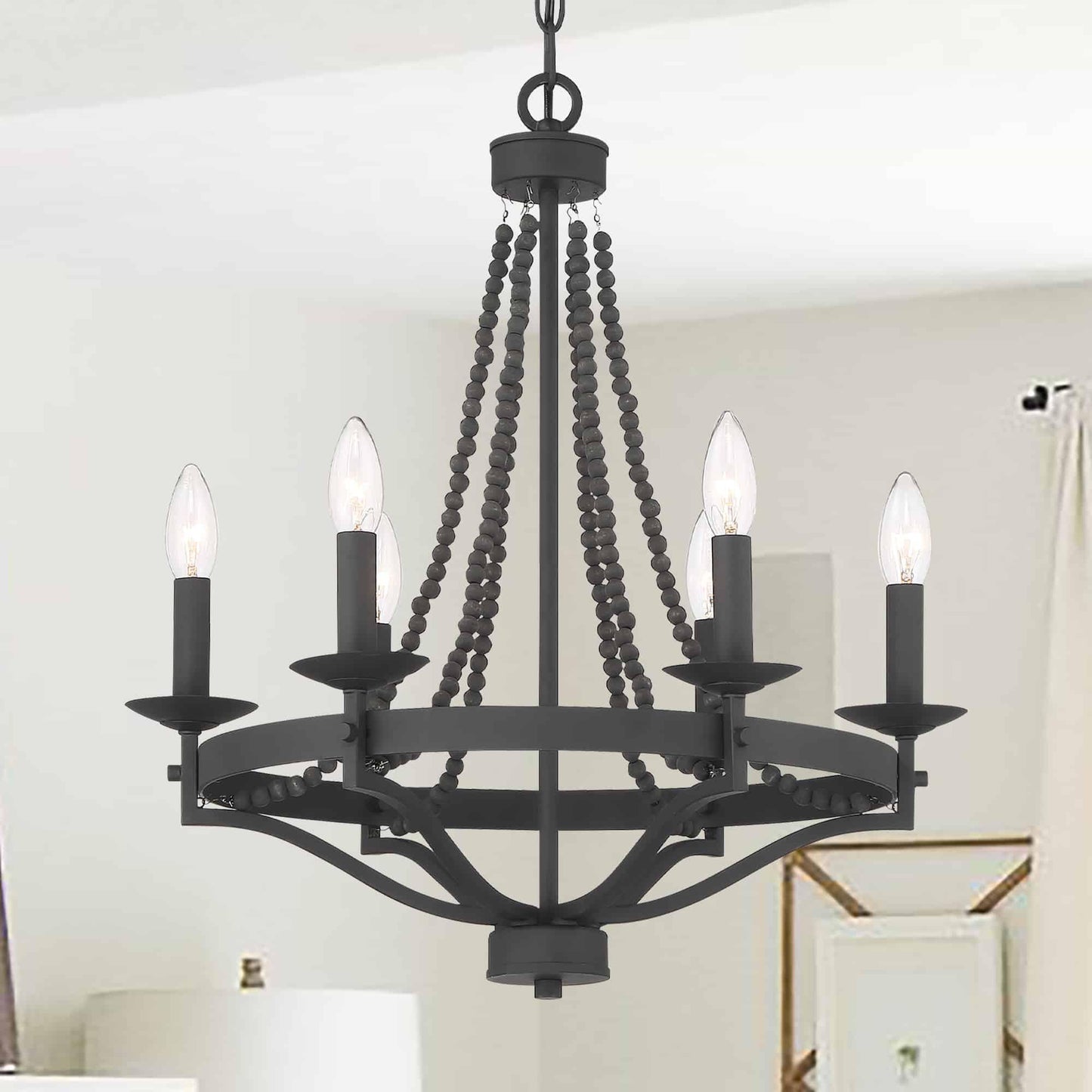 Isoren Vintage Industrial Wooden Metal Chandelier - Lamp Copper