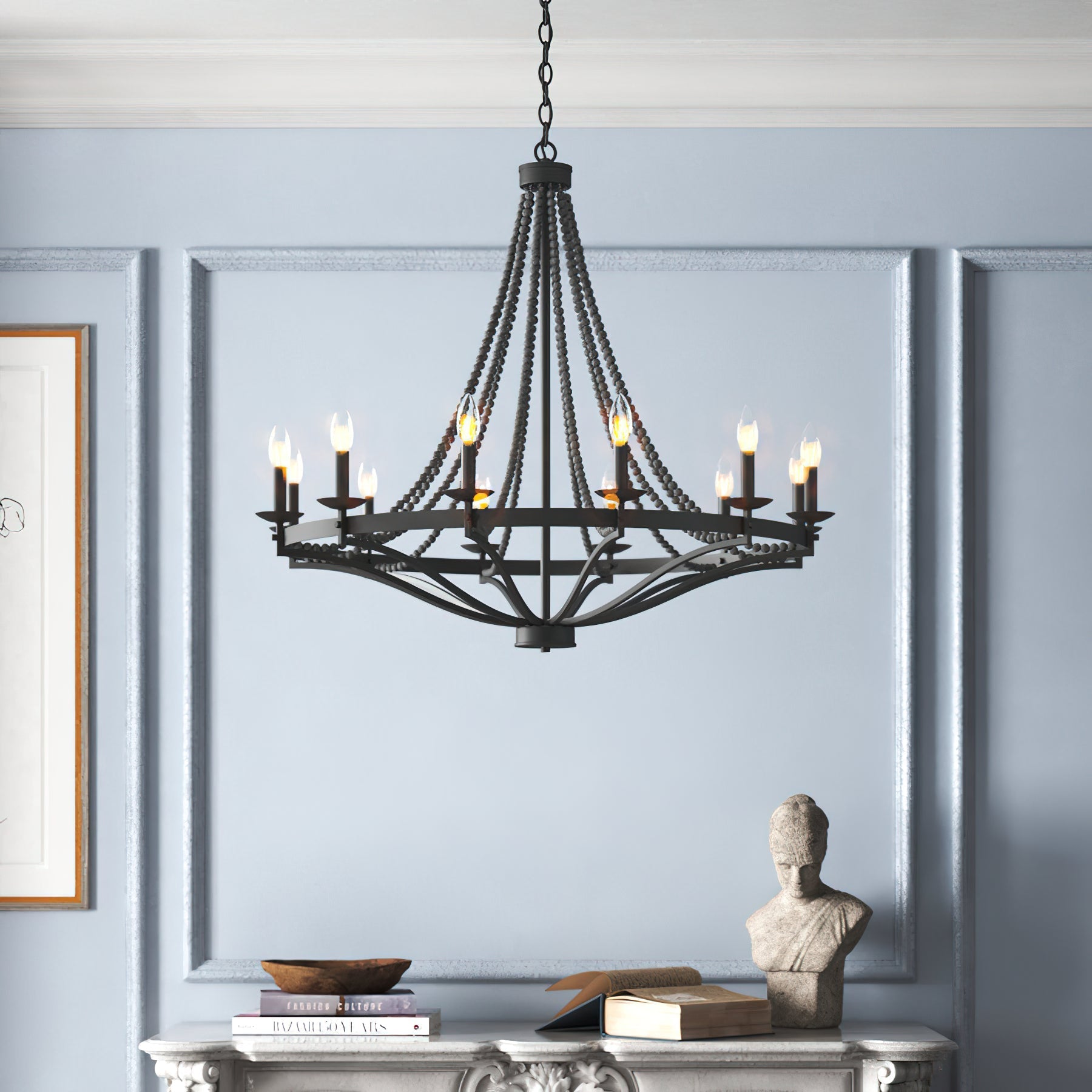 Isoren Vintage Industrial Wooden Metal Chandelier - Lamp Copper