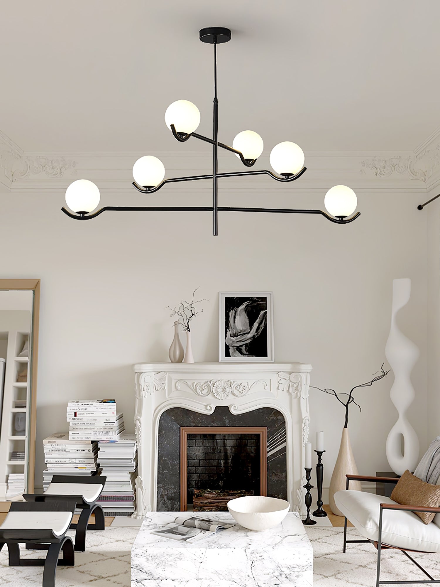 Fayno White Globe Chandelier - Lamp Copper