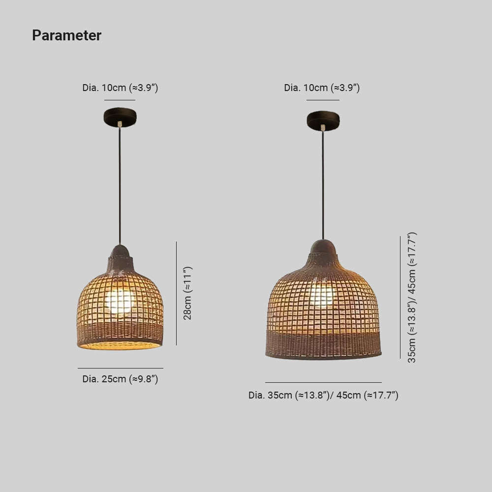 Muto Japanese Retro Basket Pendant Light Bamboo Guesthouse/Bedroom - Lamp Copper