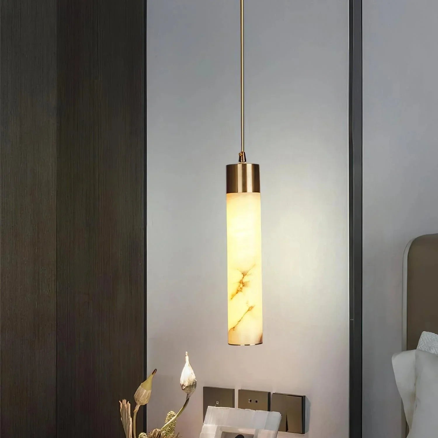 Dike White Alabaster Pendant Light - Lamp Copper