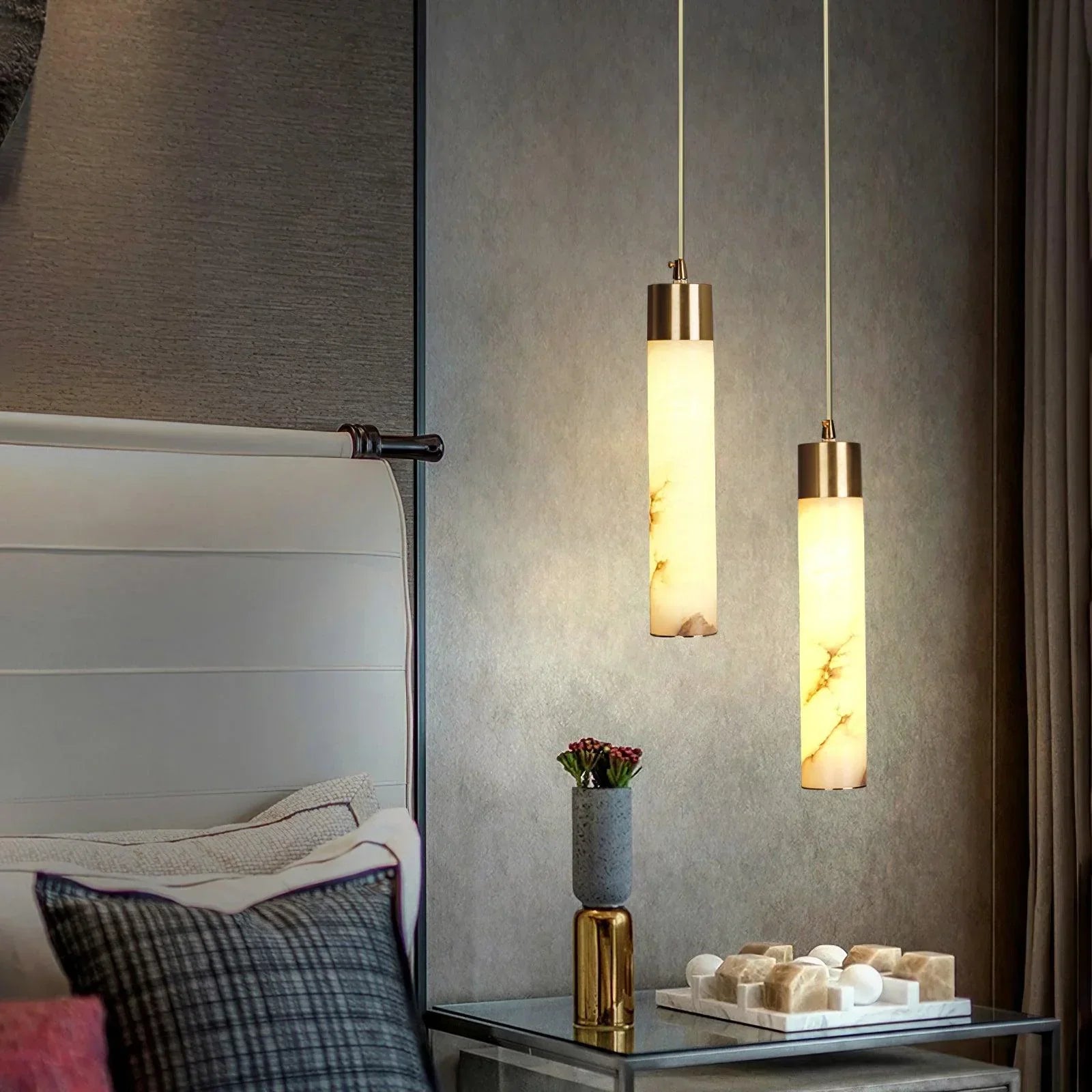 Dike White Alabaster Pendant Light - Lamp Copper