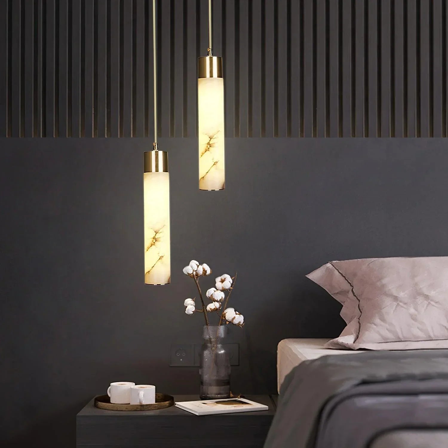 Dike White Alabaster Pendant Light - Lamp Copper