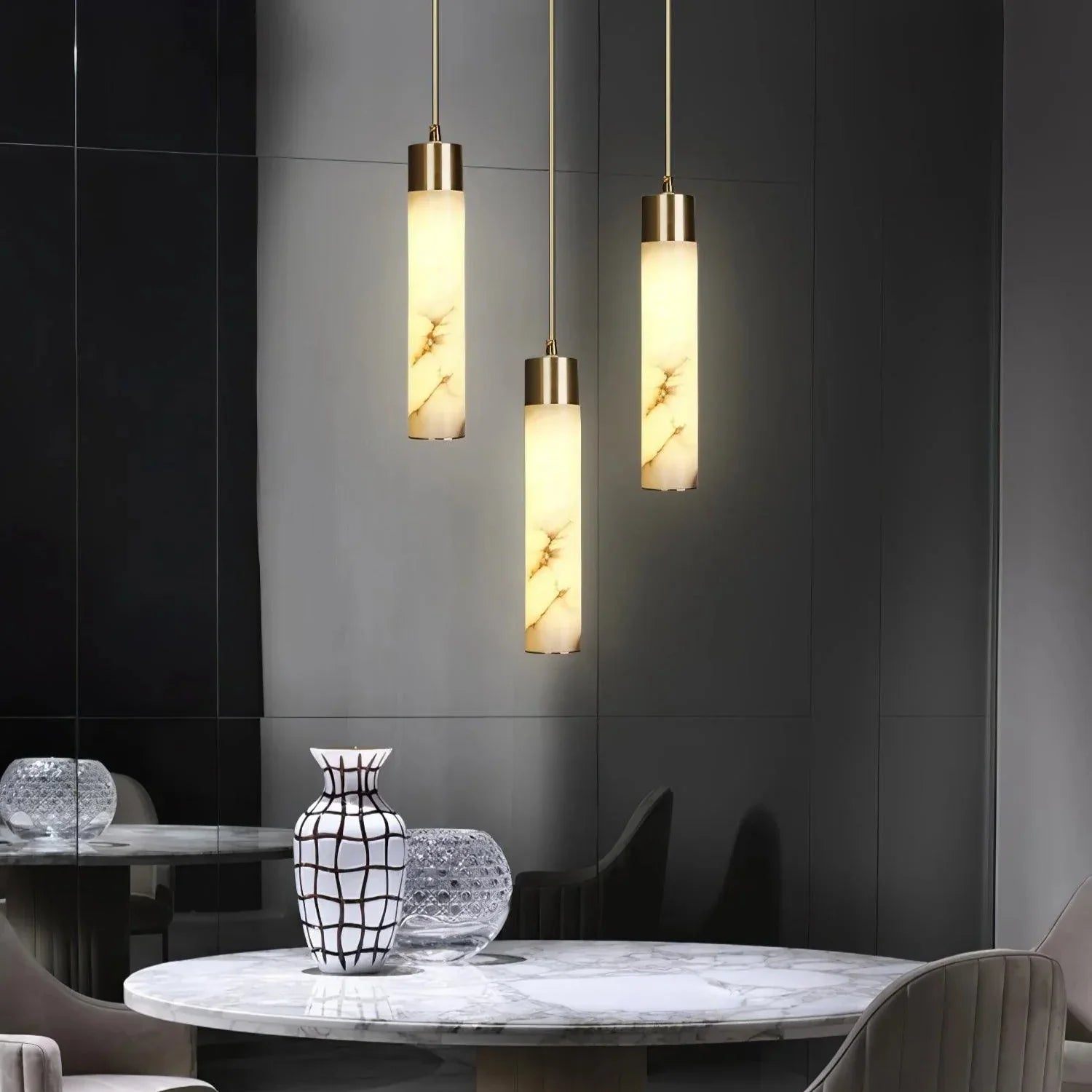Dike White Alabaster Pendant Light - Lamp Copper