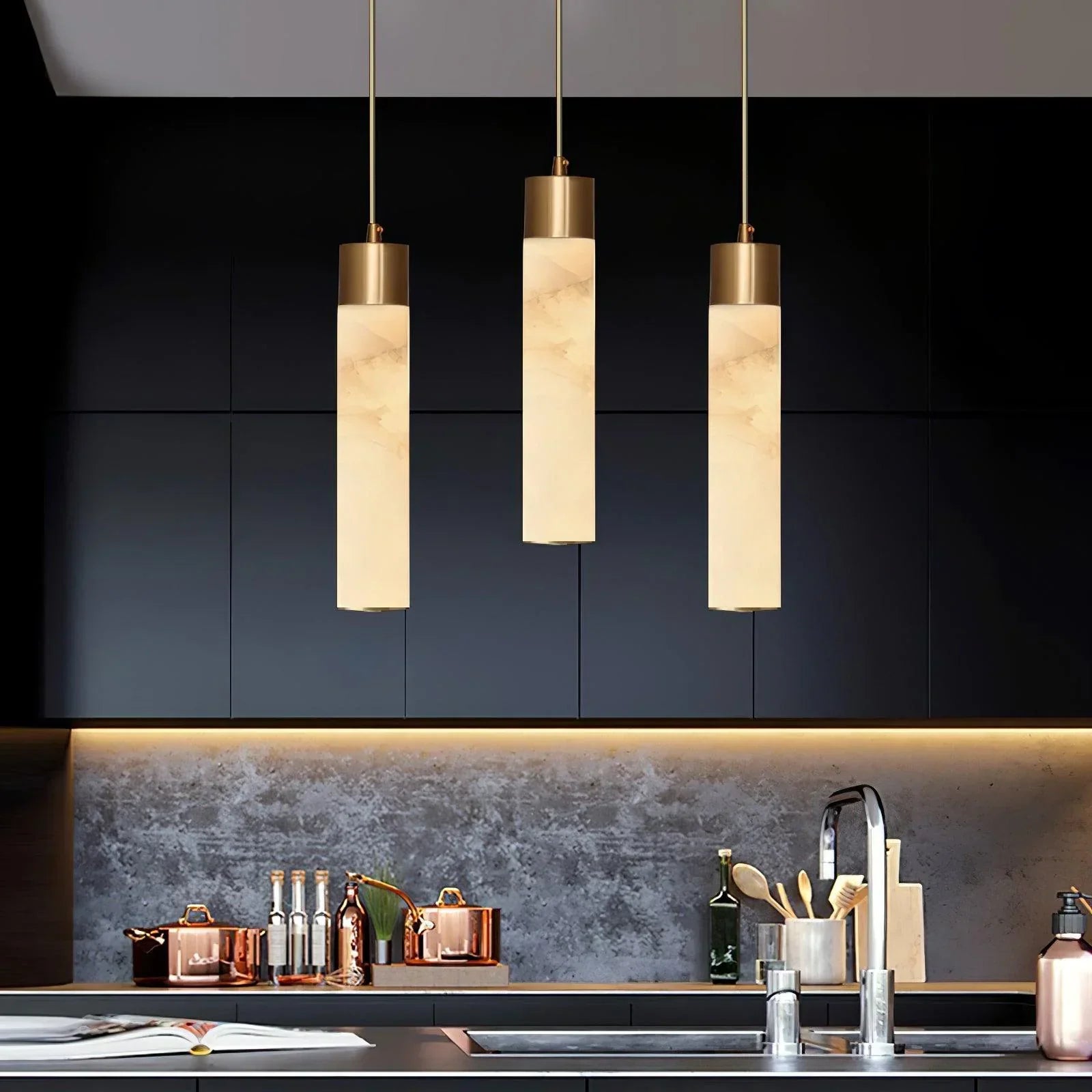 Dike White Alabaster Pendant Light - Lamp Copper