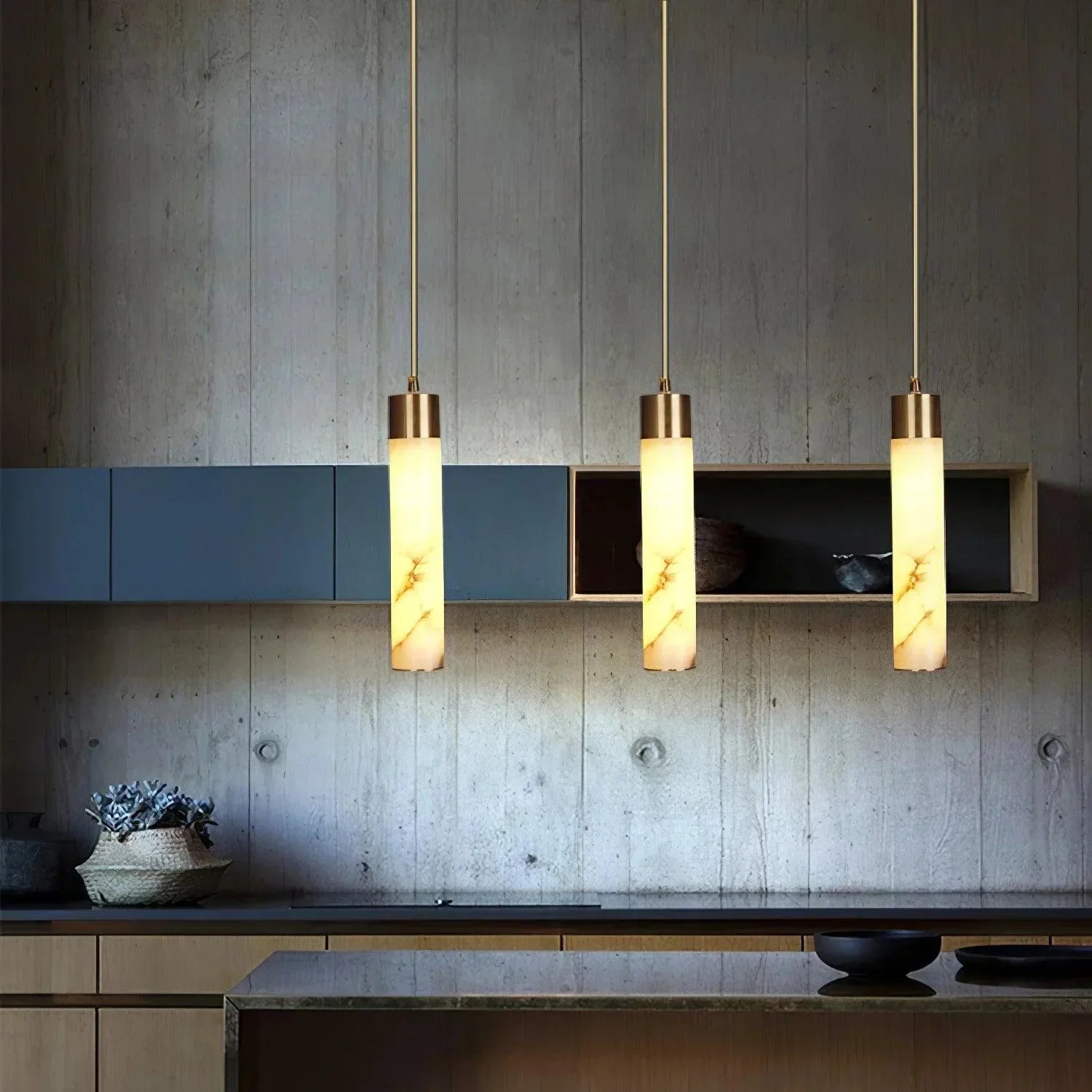 Dike White Alabaster Pendant Light - Lamp Copper