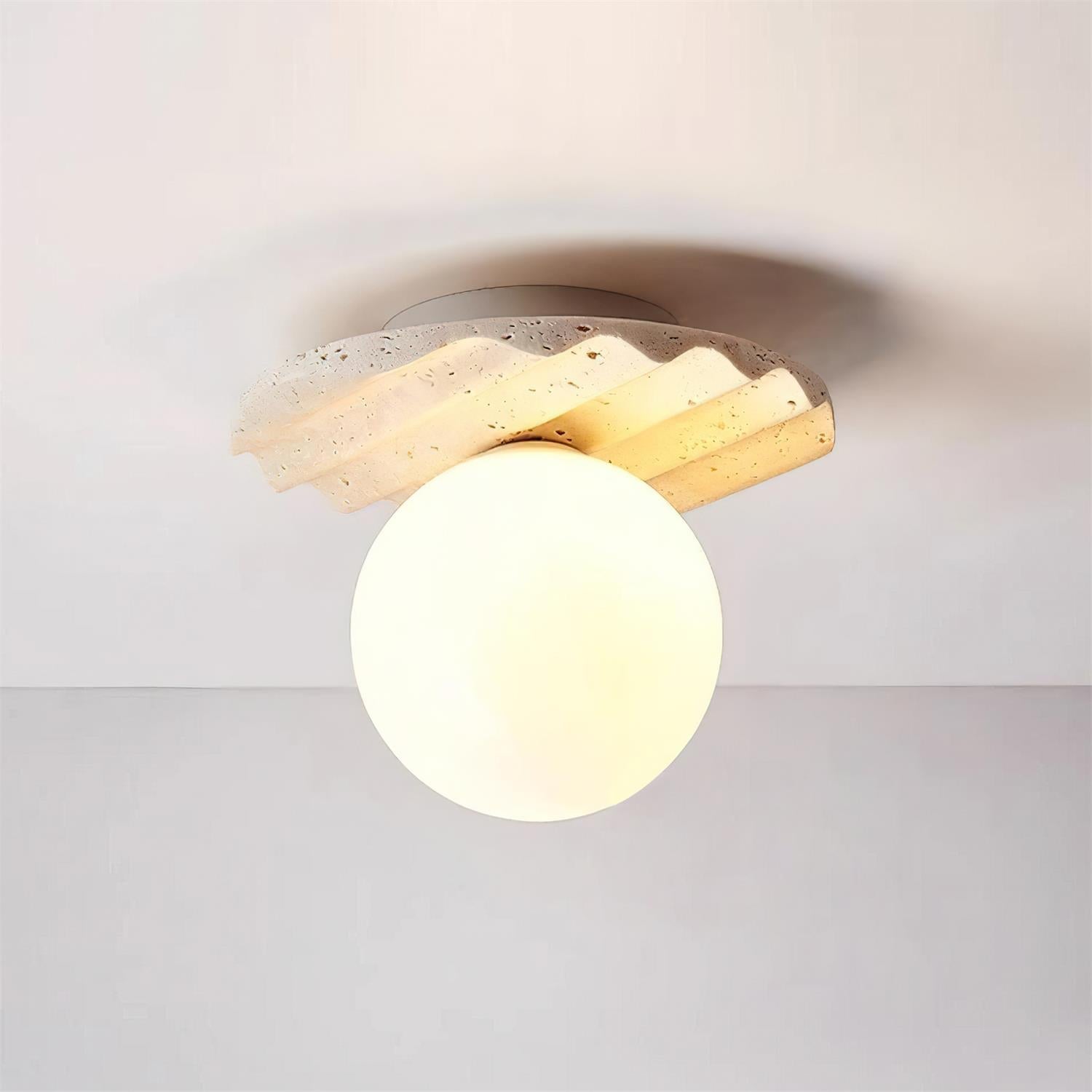 Ritta Ceiling Light Travertine Glass - Lamp Copper