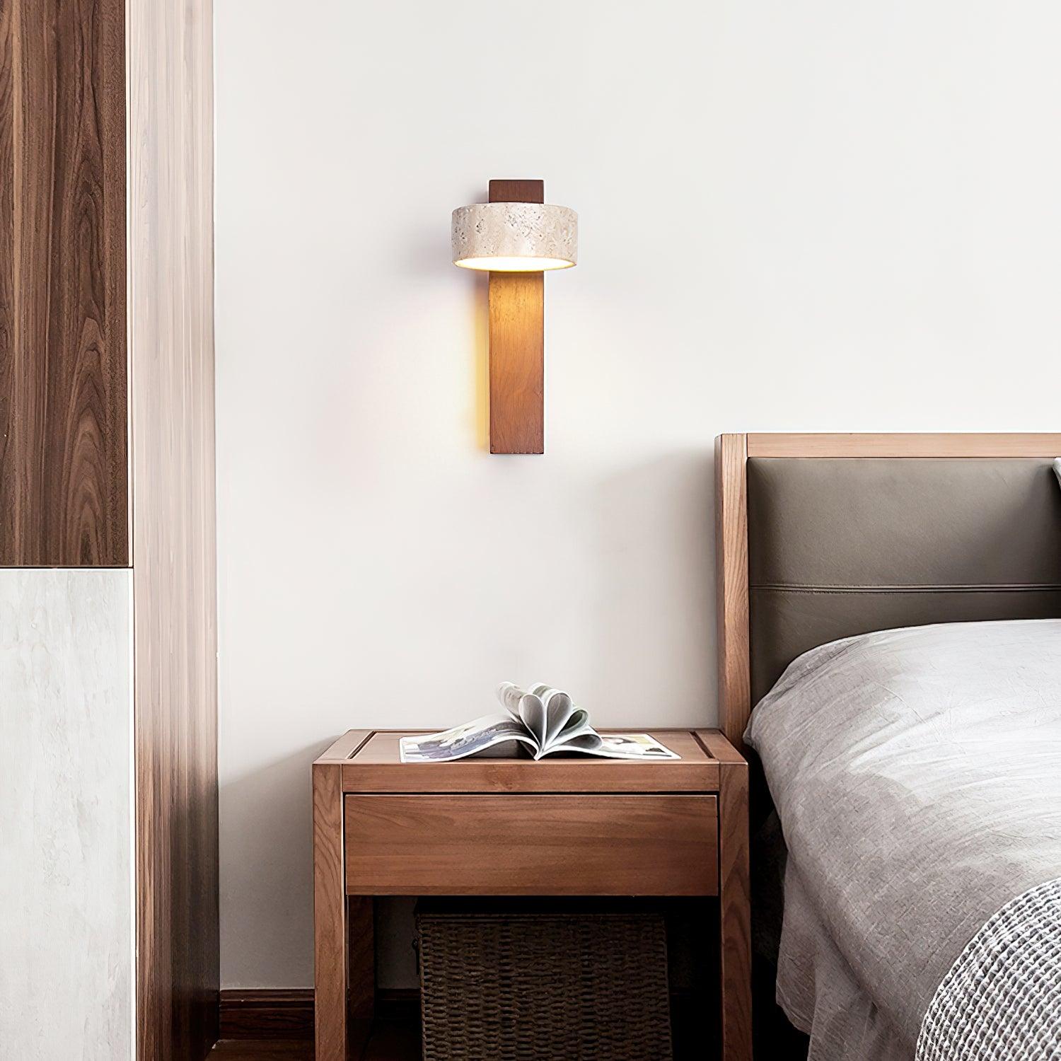 Ritta Wall Light Travertine Wood - Lamp Copper