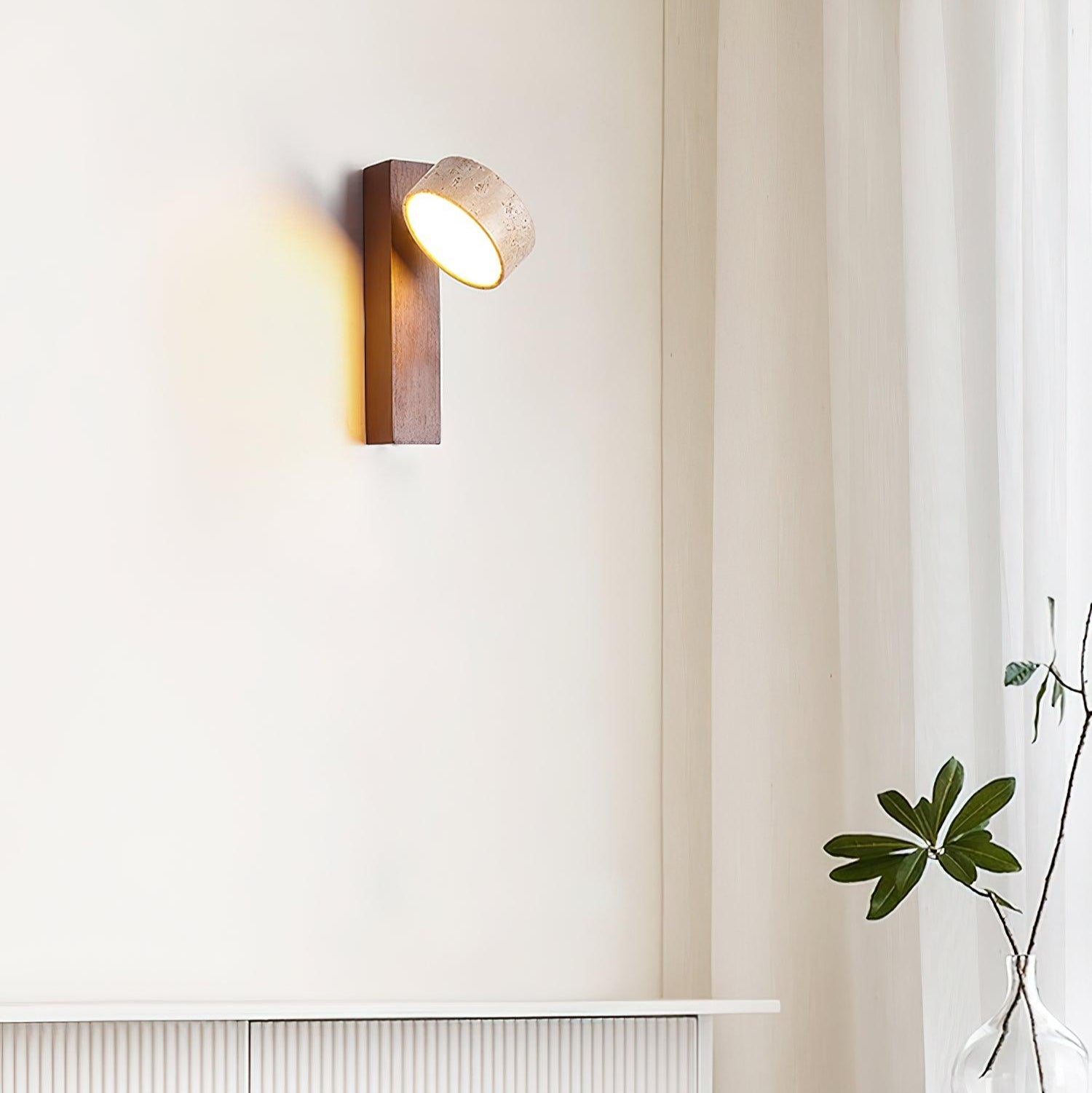 Jovan Wall Light Travertine Wood - Lamp Copper