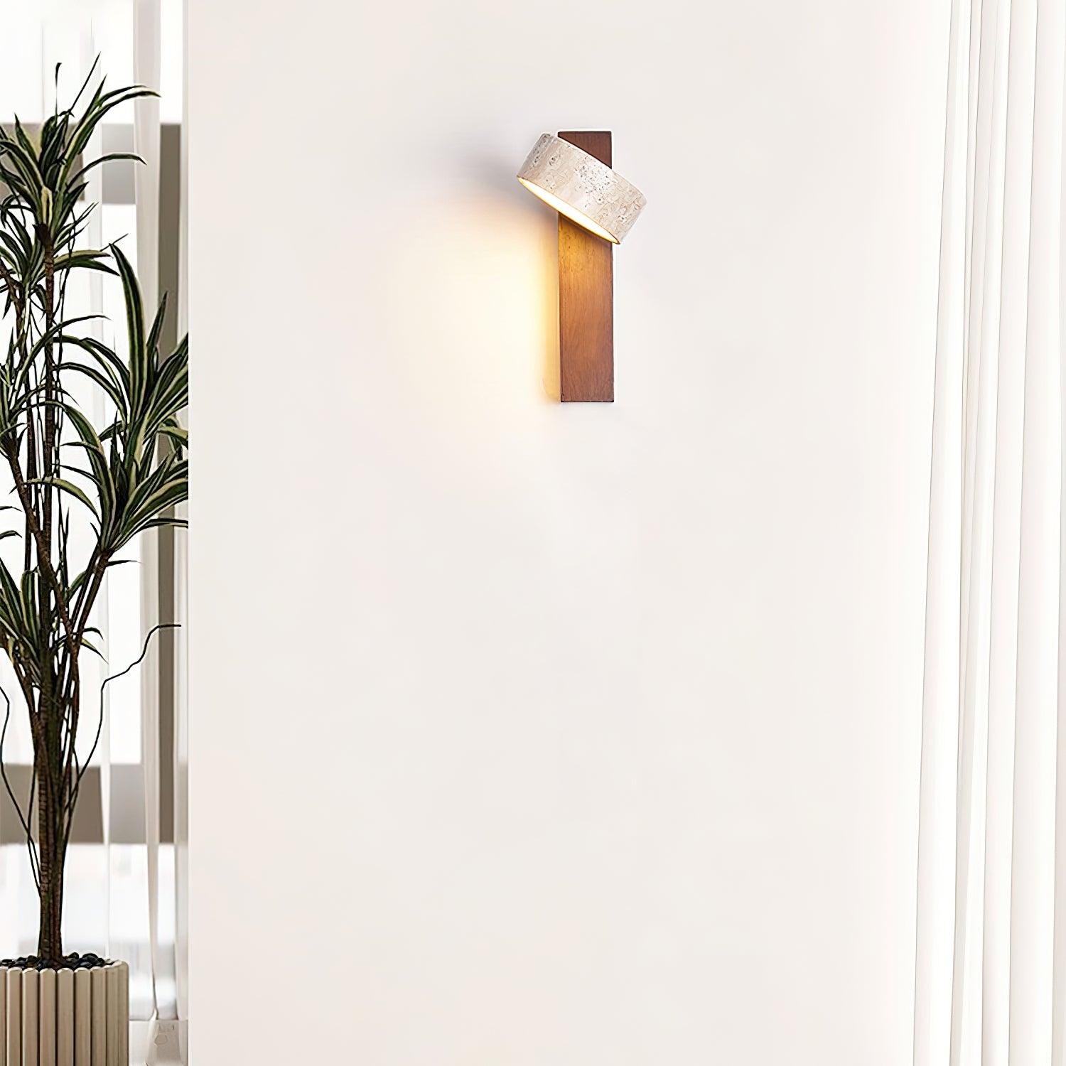 Jovan Wall Light Travertine Wood - Lamp Copper