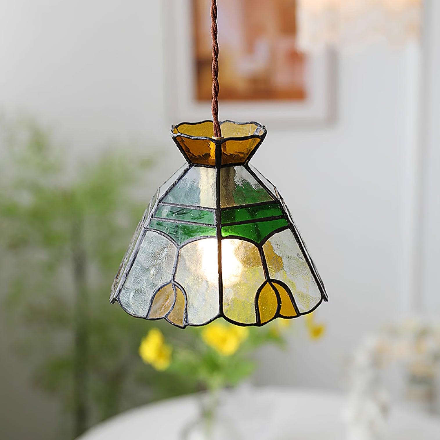 Eldine Stained Glass Pendant Light - Lamp Copper