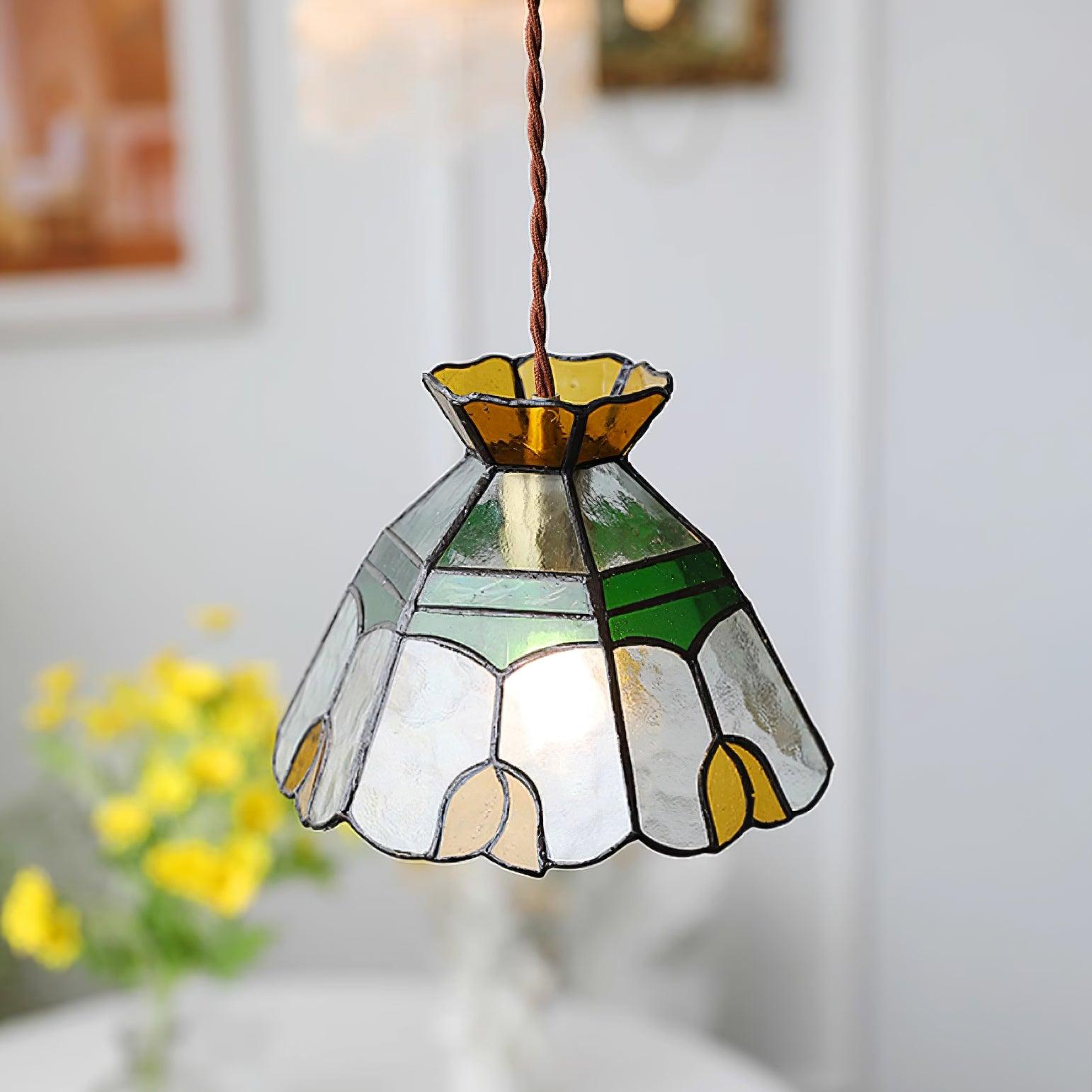Eldine Stained Glass Pendant Light - Lamp Copper